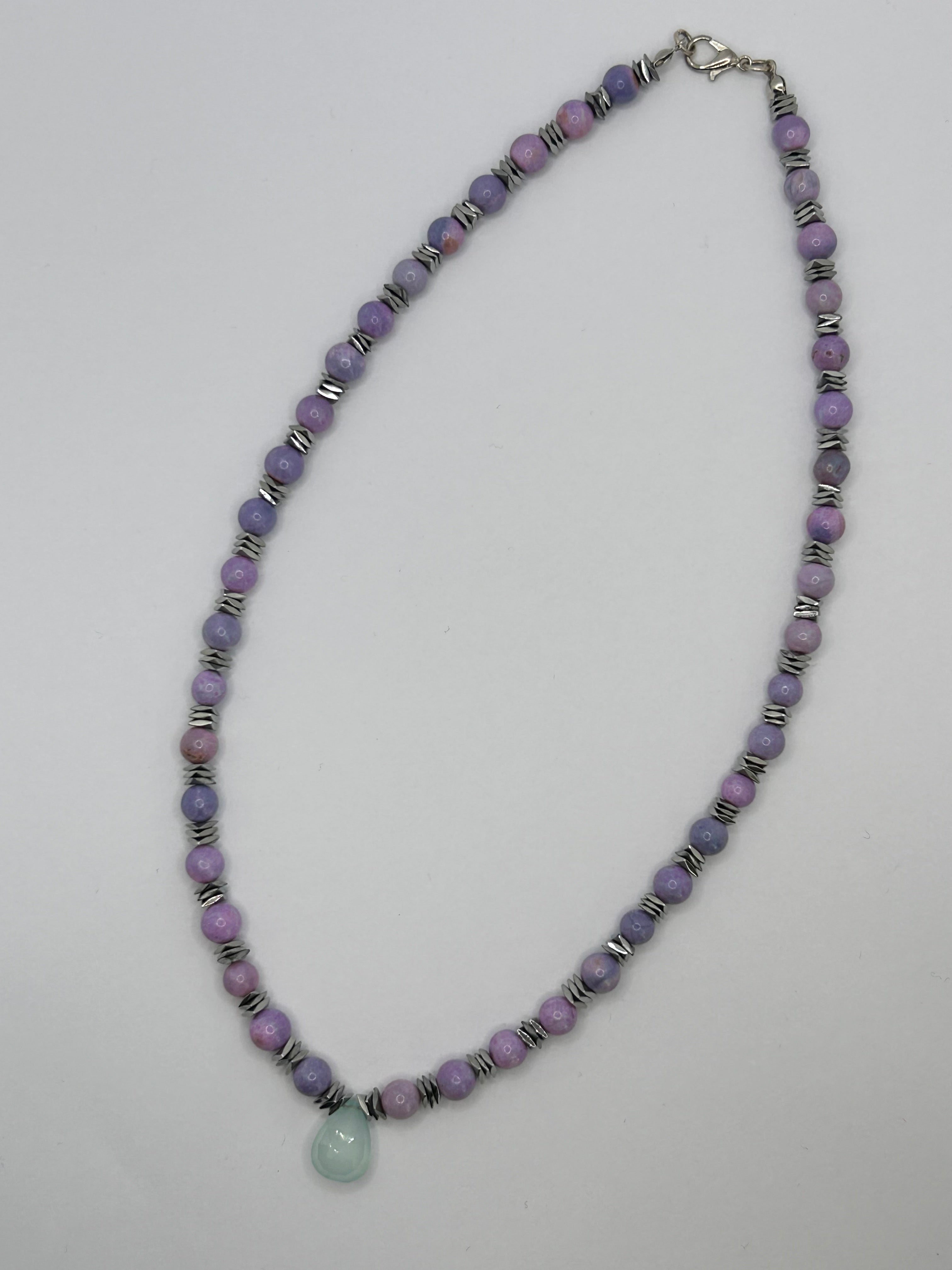 Lilac Opal, Quartz & Hematite Necklace