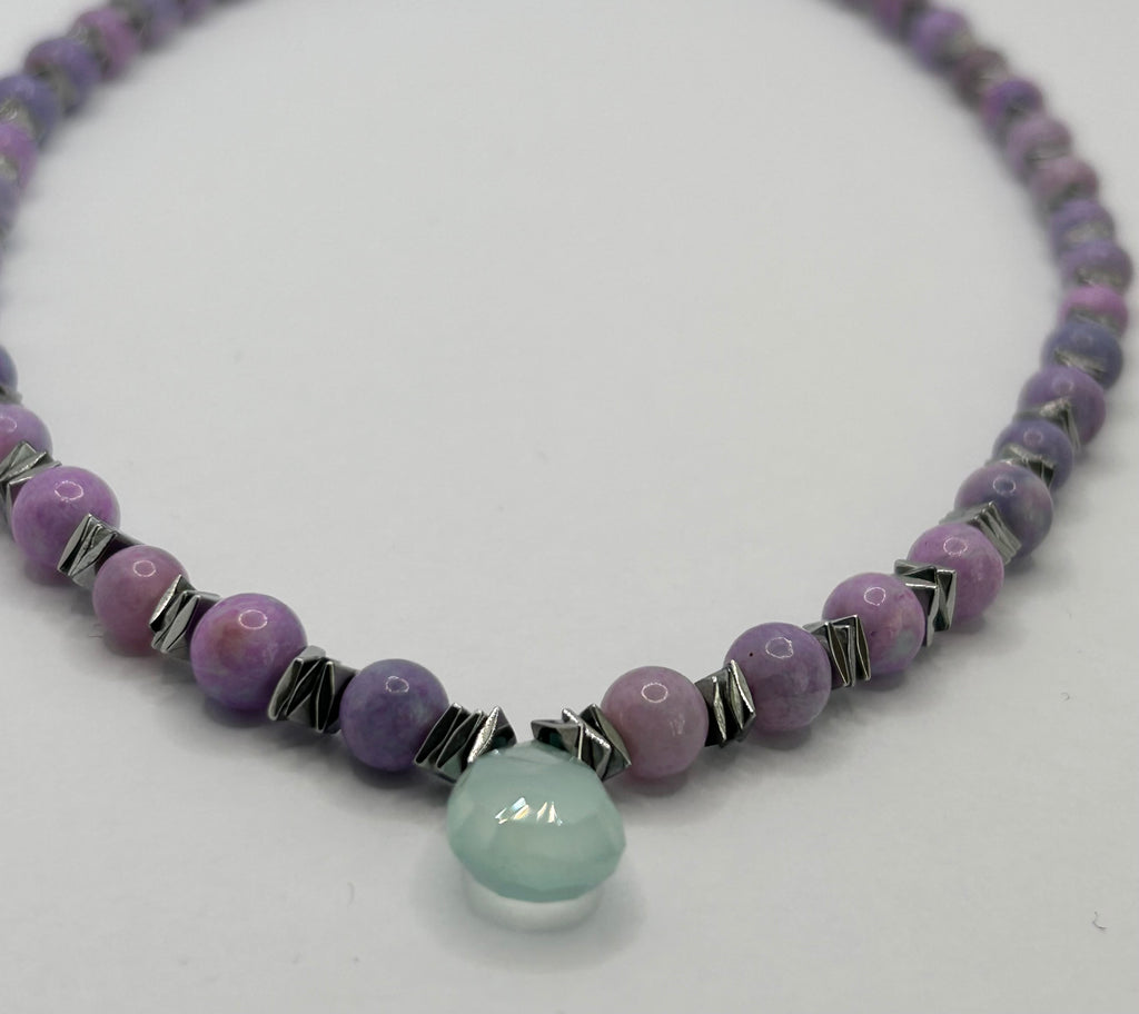 Lilac Opal, Quartz & Hematite Necklace