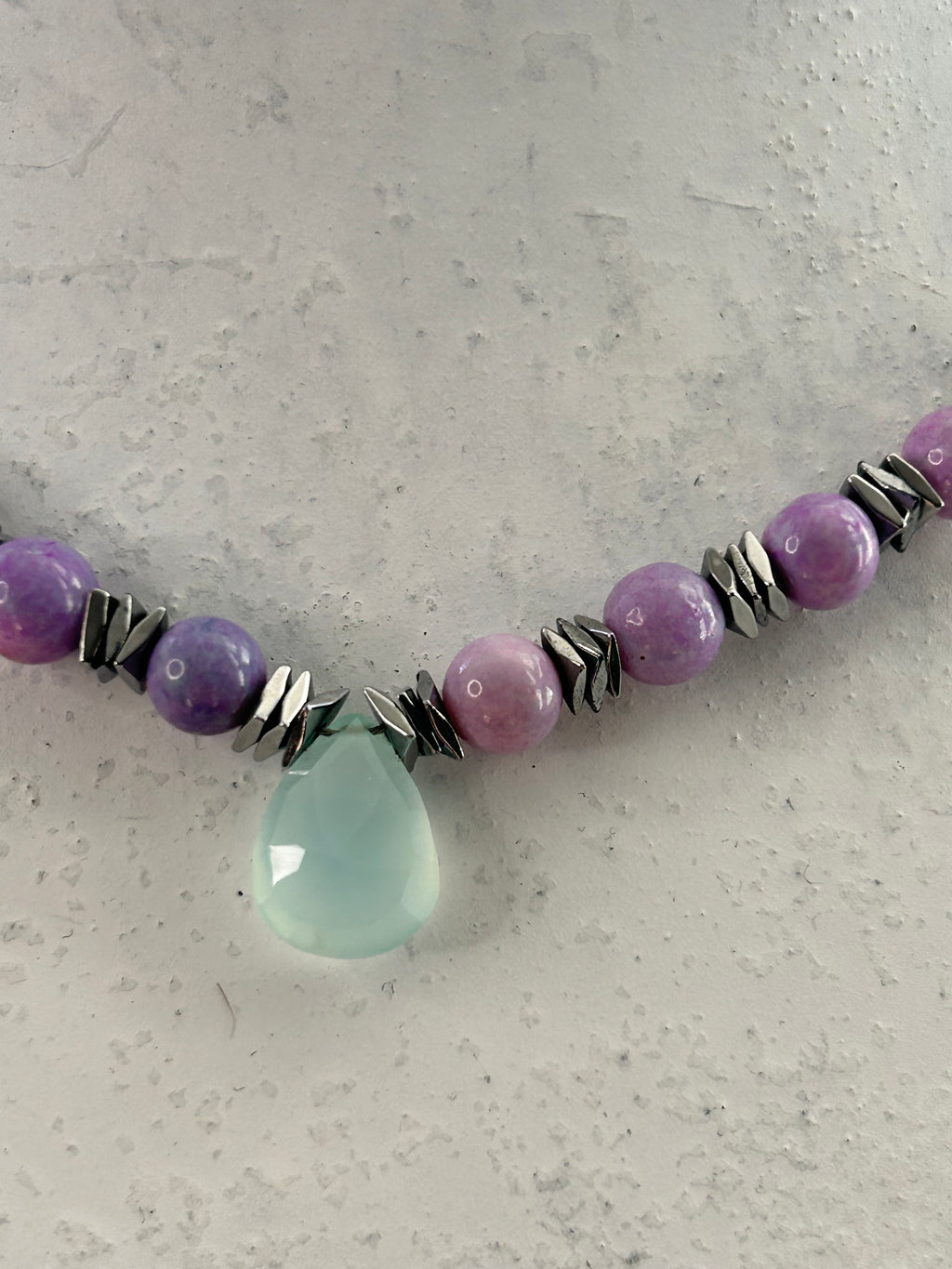 Lilac Opal, Quartz & Hematite Necklace