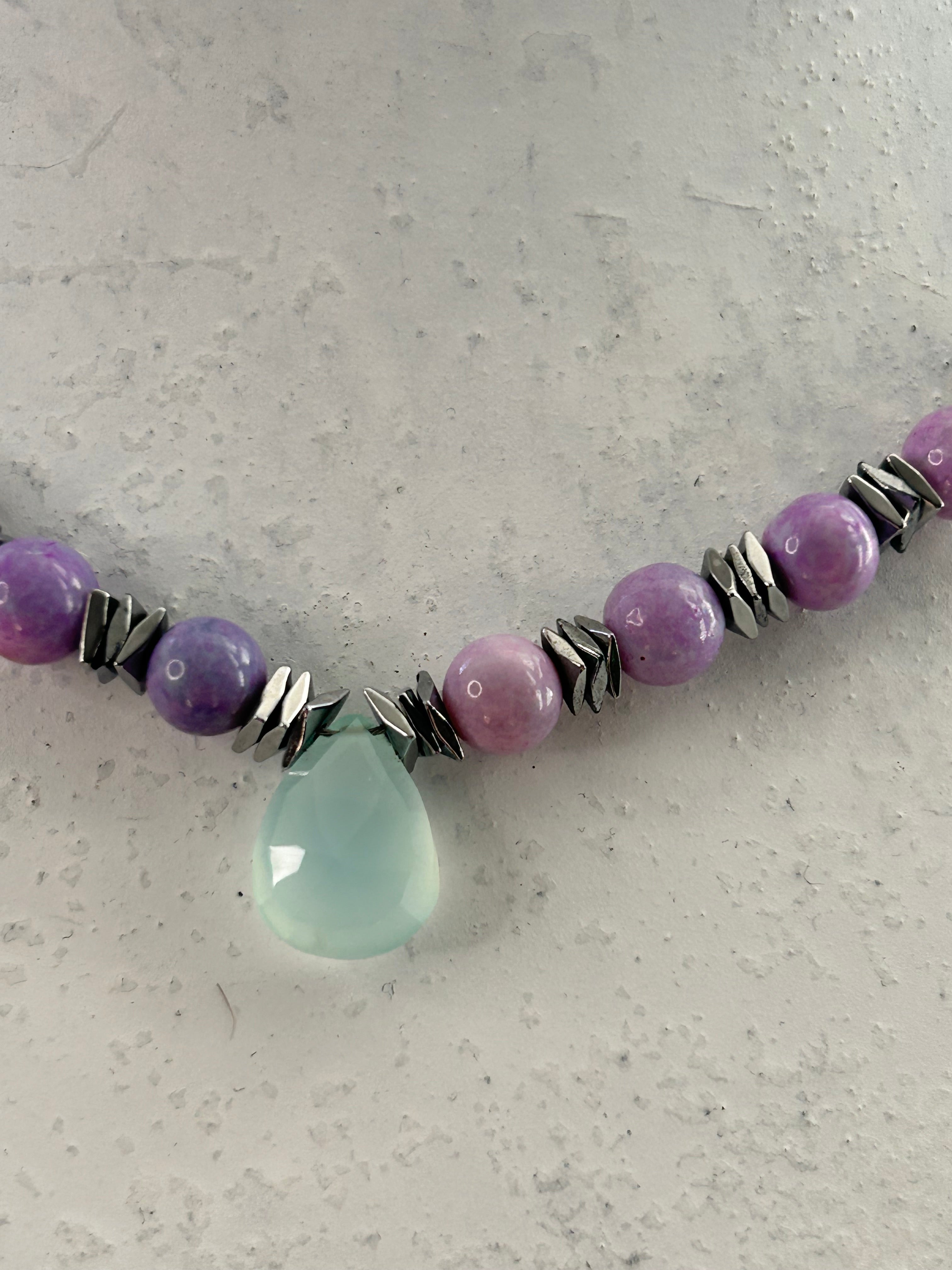 Lilac Opal, Quartz & Hematite Necklace