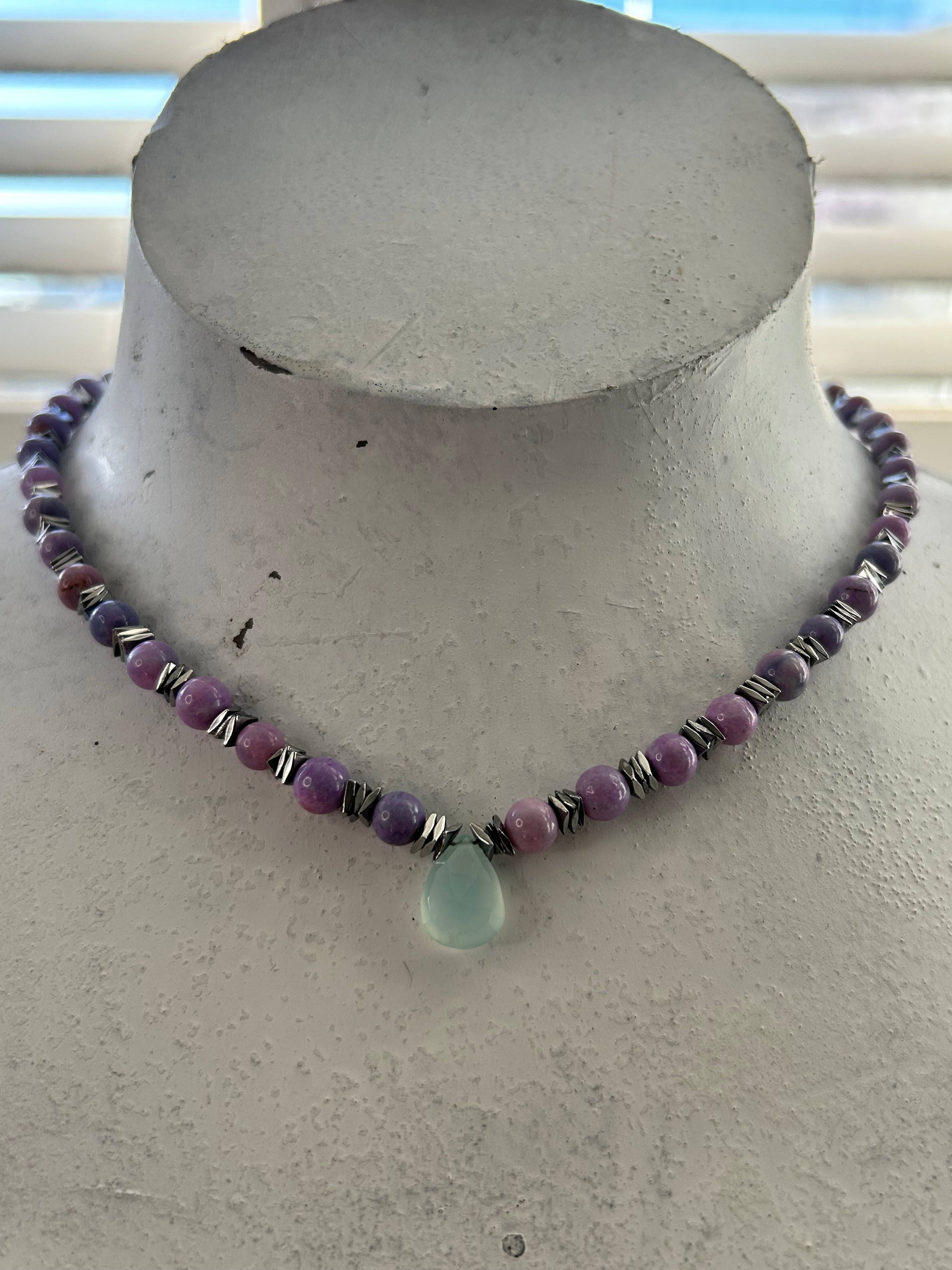 Lilac Opal, Quartz & Hematite Necklace