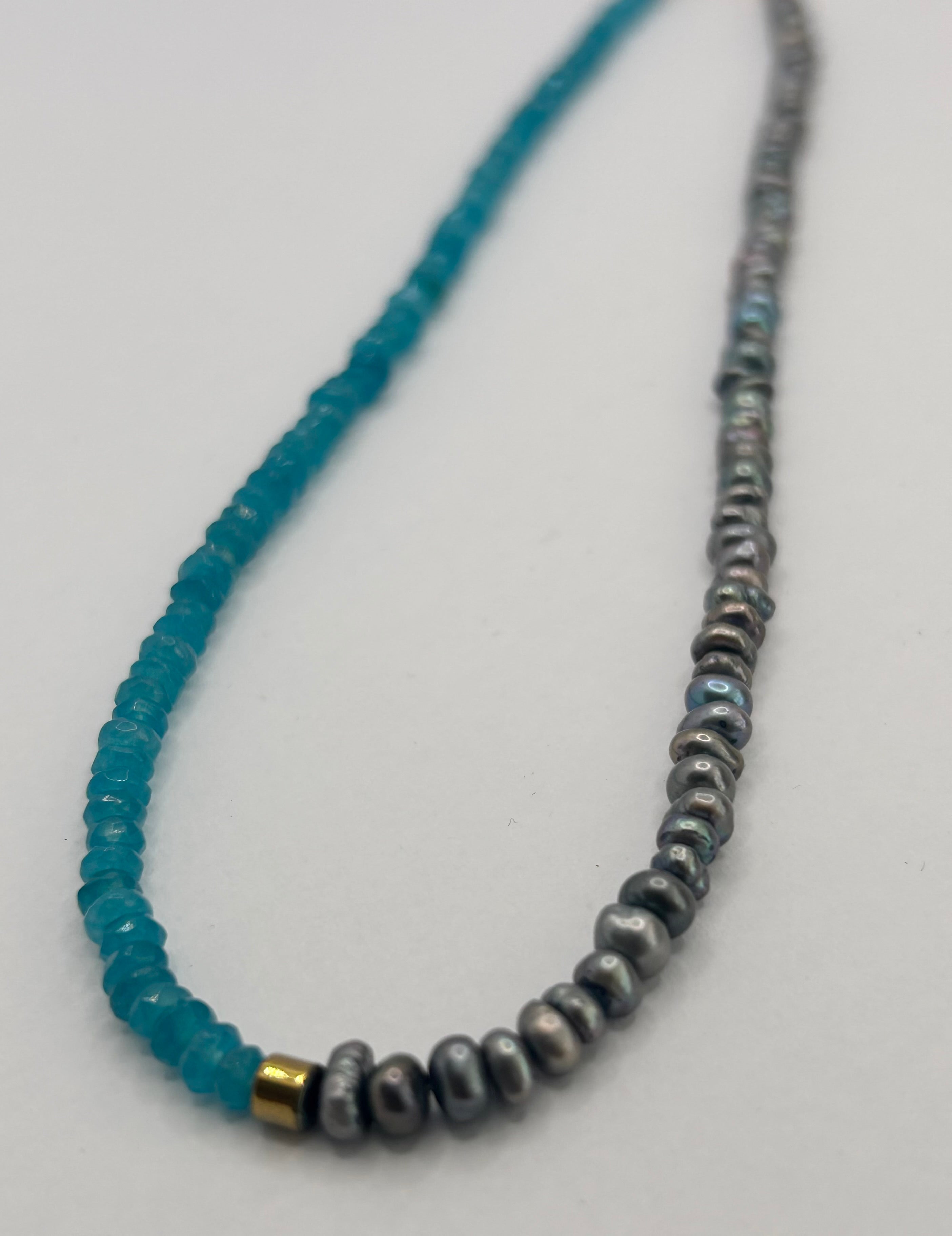 Blue Kyanite & Peacock Pearl Necklace