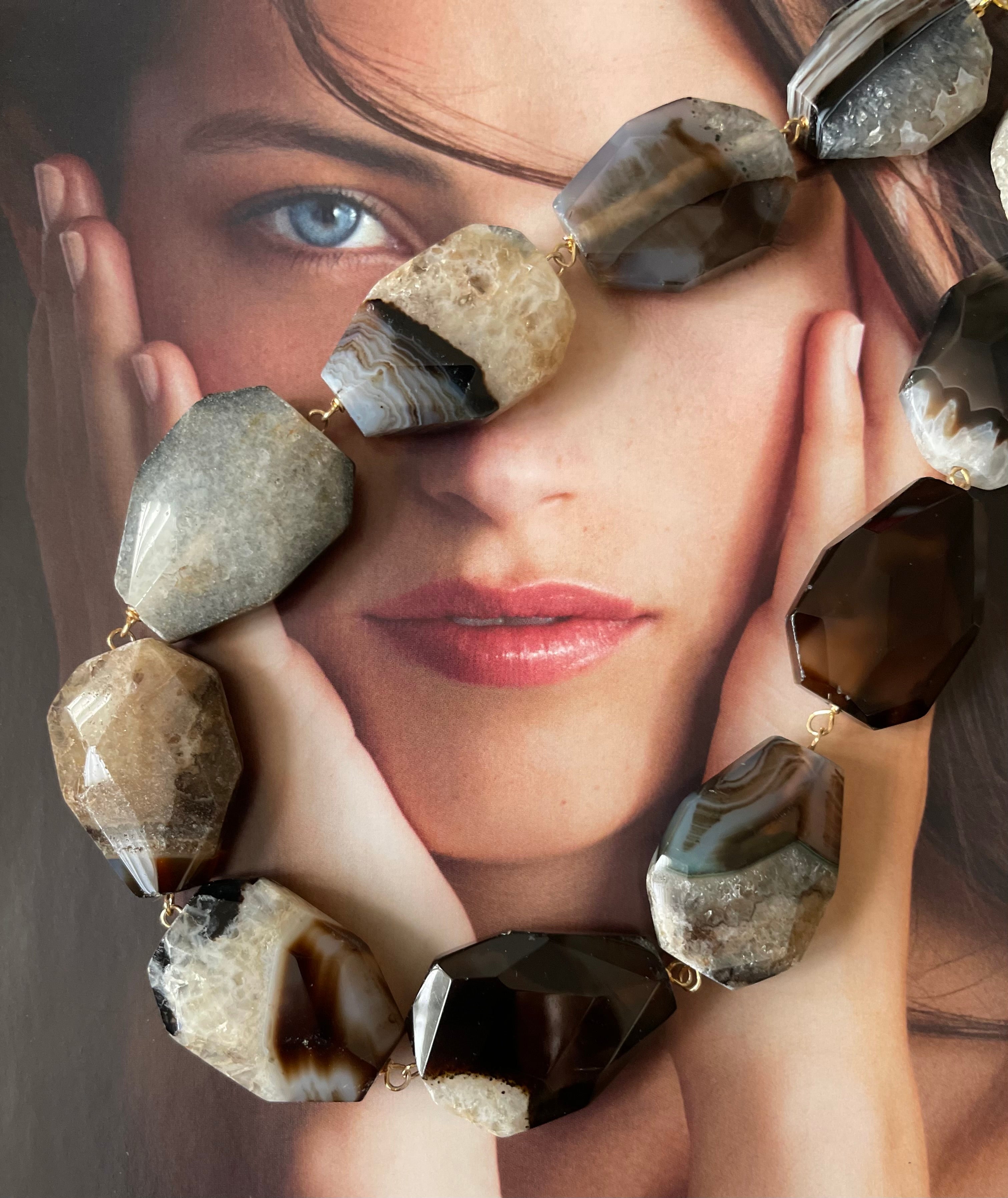 Brown Agate on Gold Plate Necklace