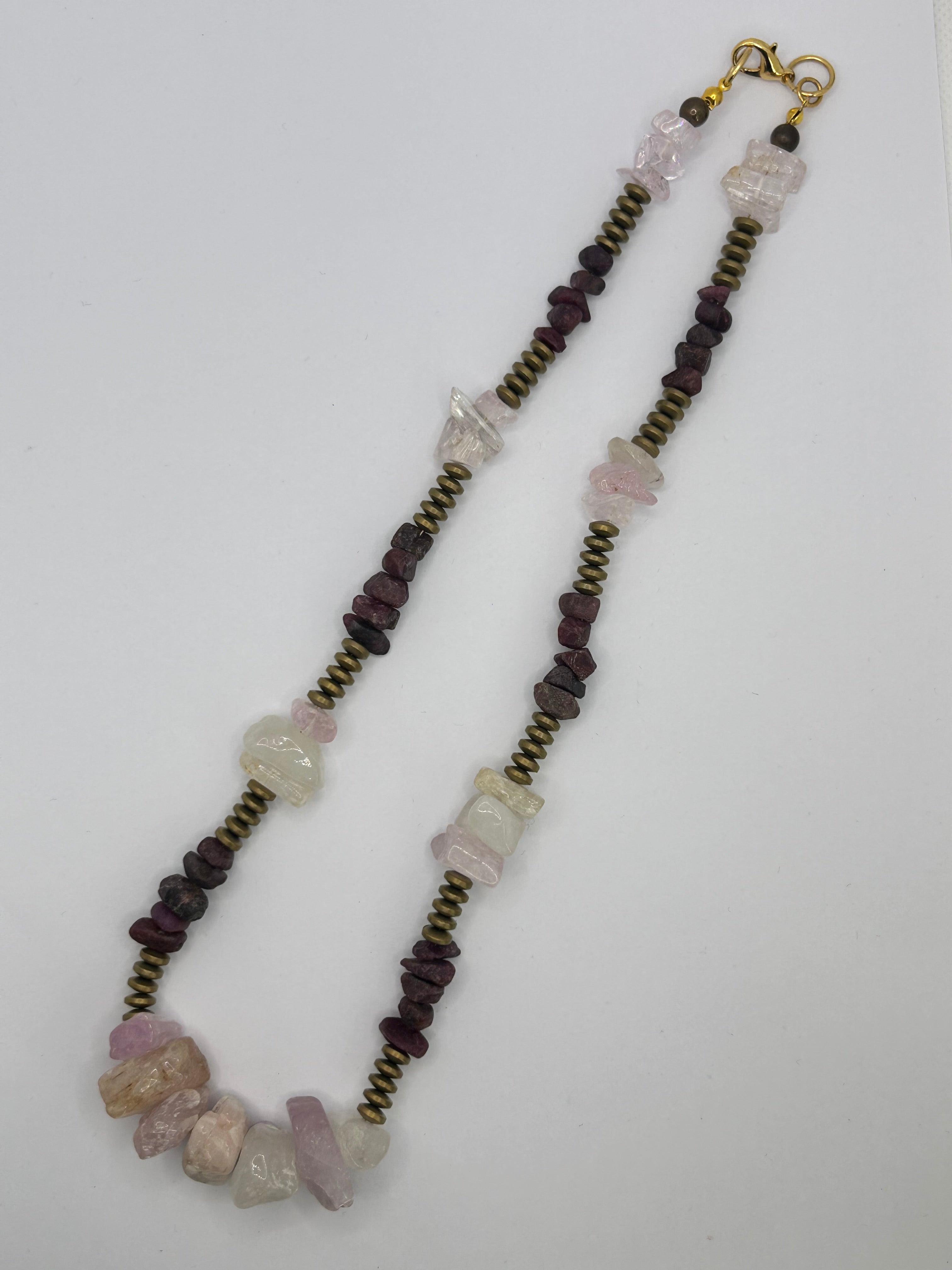 Raw Ruby, Kunzite & Hematite Necklace