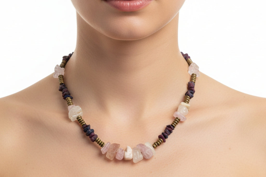 Raw Ruby, Kunzite & Hematite Necklace