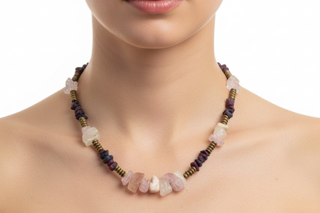 Raw Ruby, Kunzite & Hematite Necklace