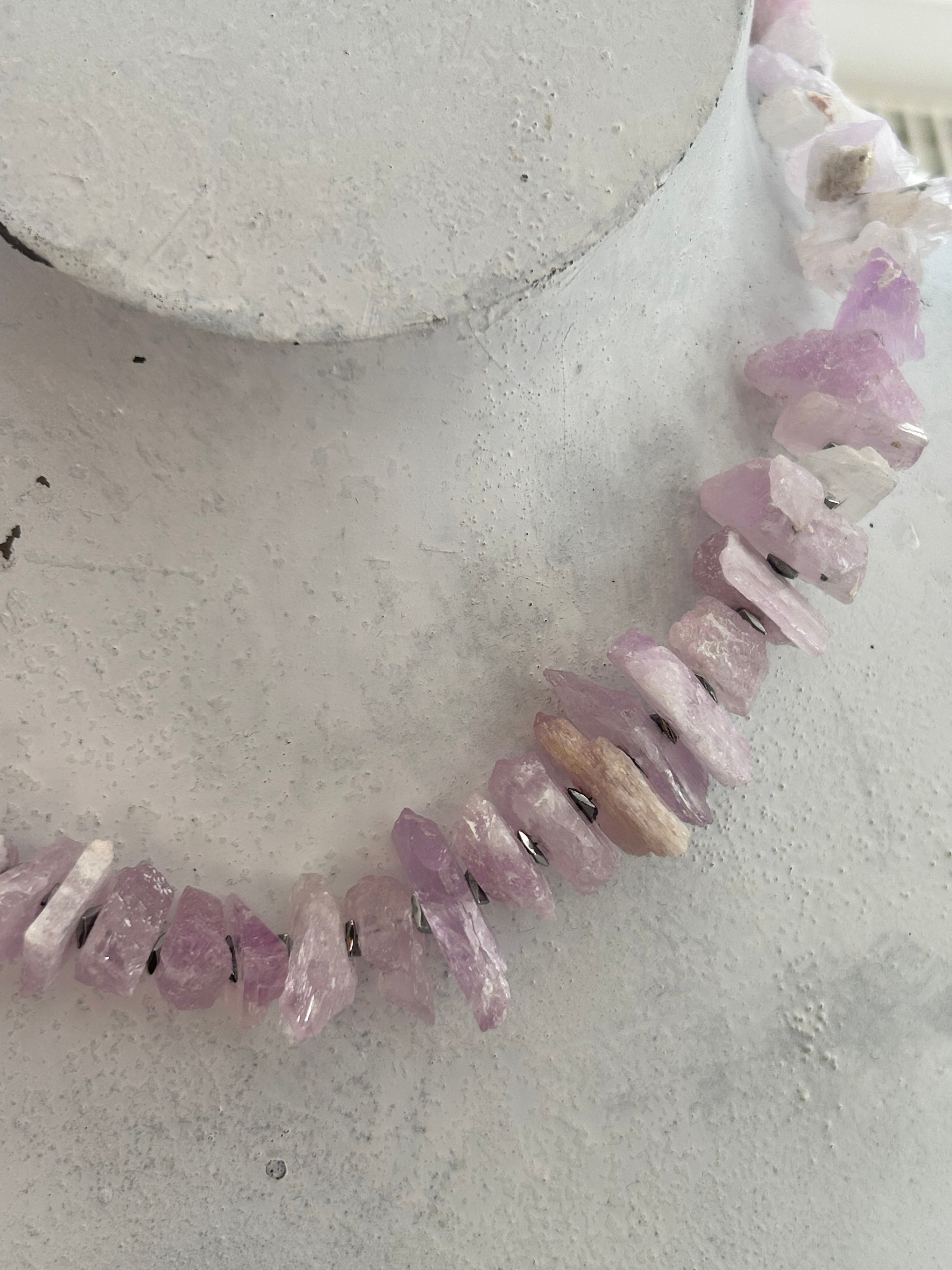 Kunzite on Silver Plate