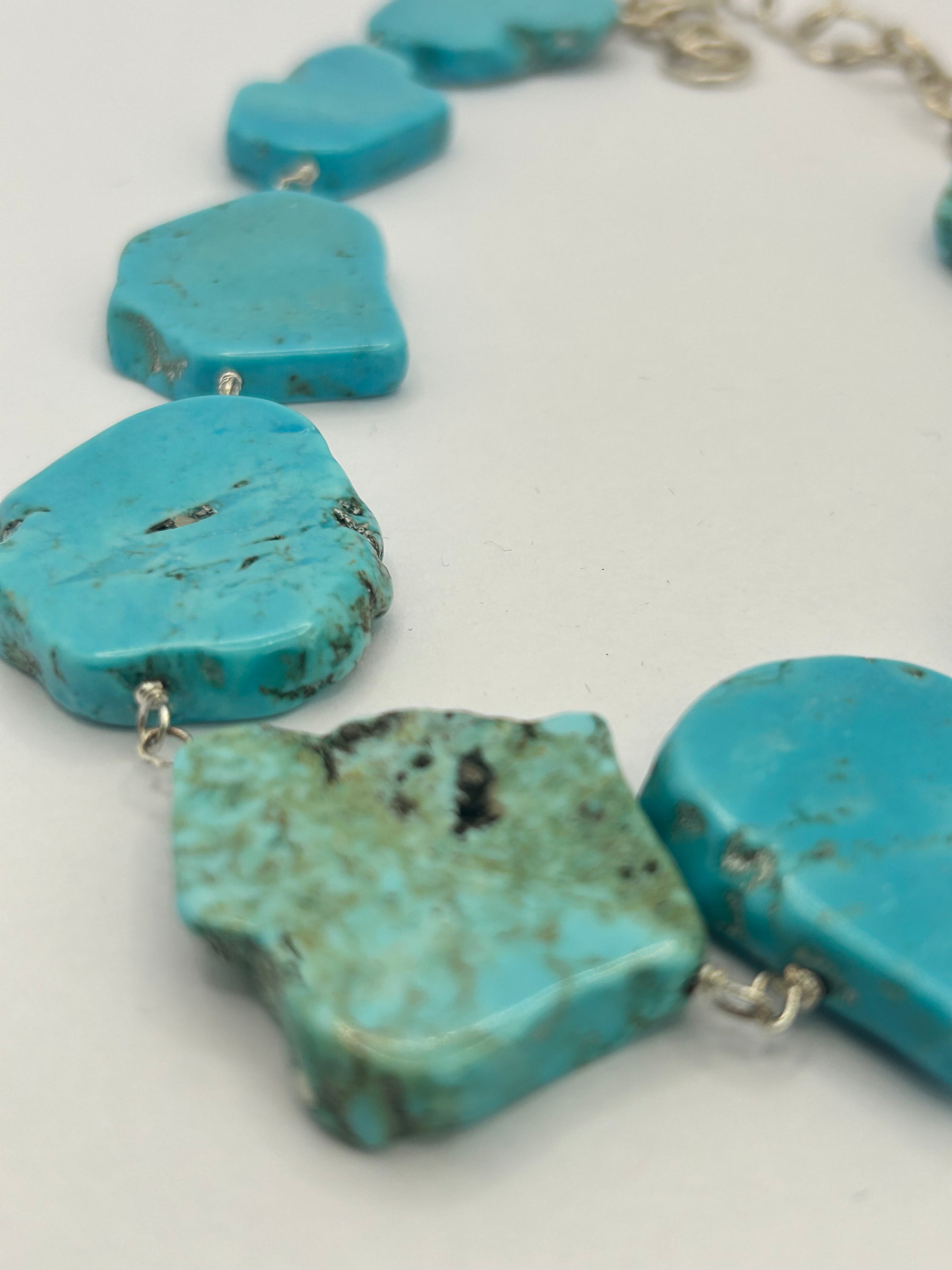 Turquoise Magnesite Slabs Silver Plate Necklace