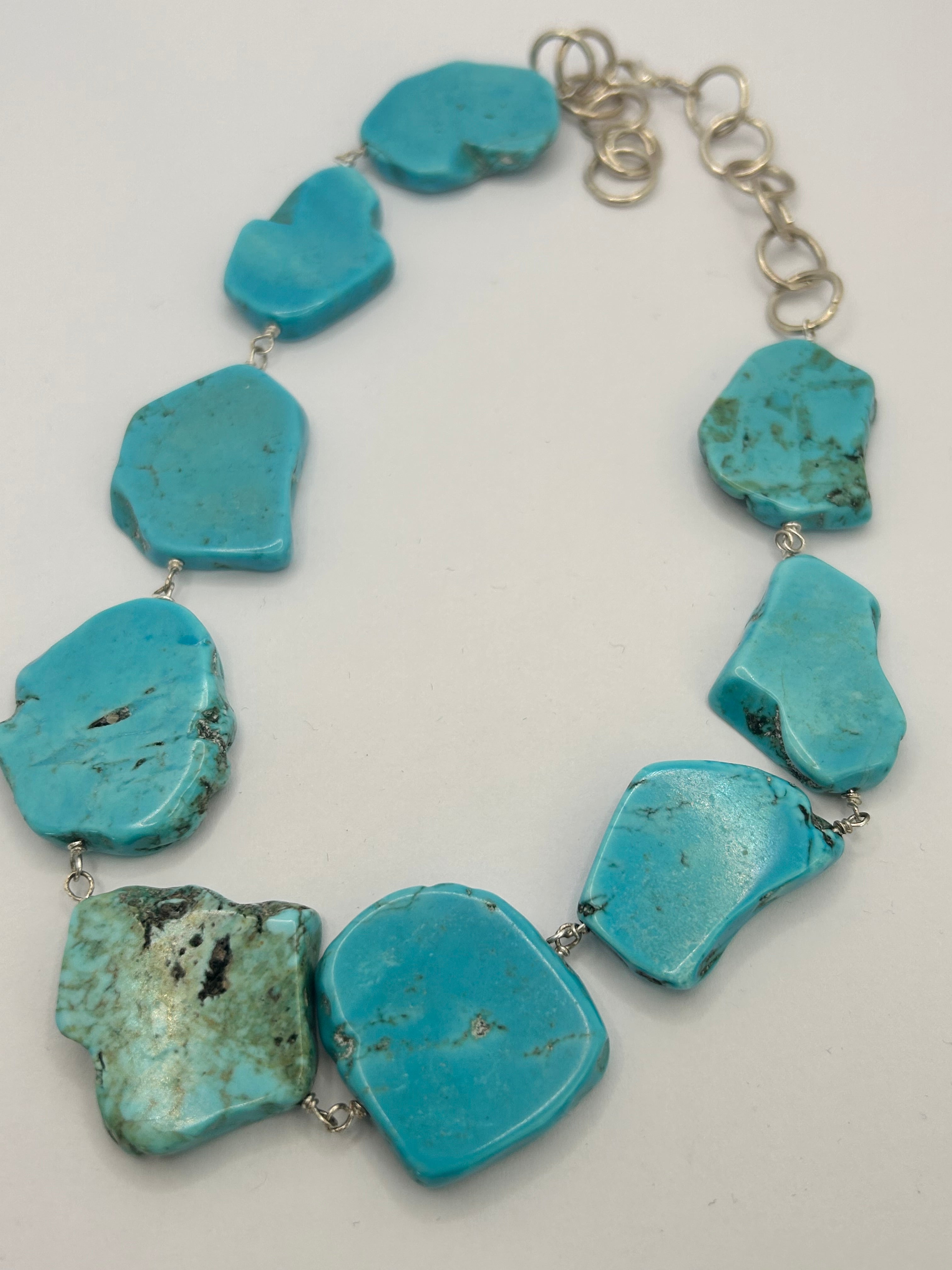 Turquoise Magnesite Slabs Silver Plate Necklace
