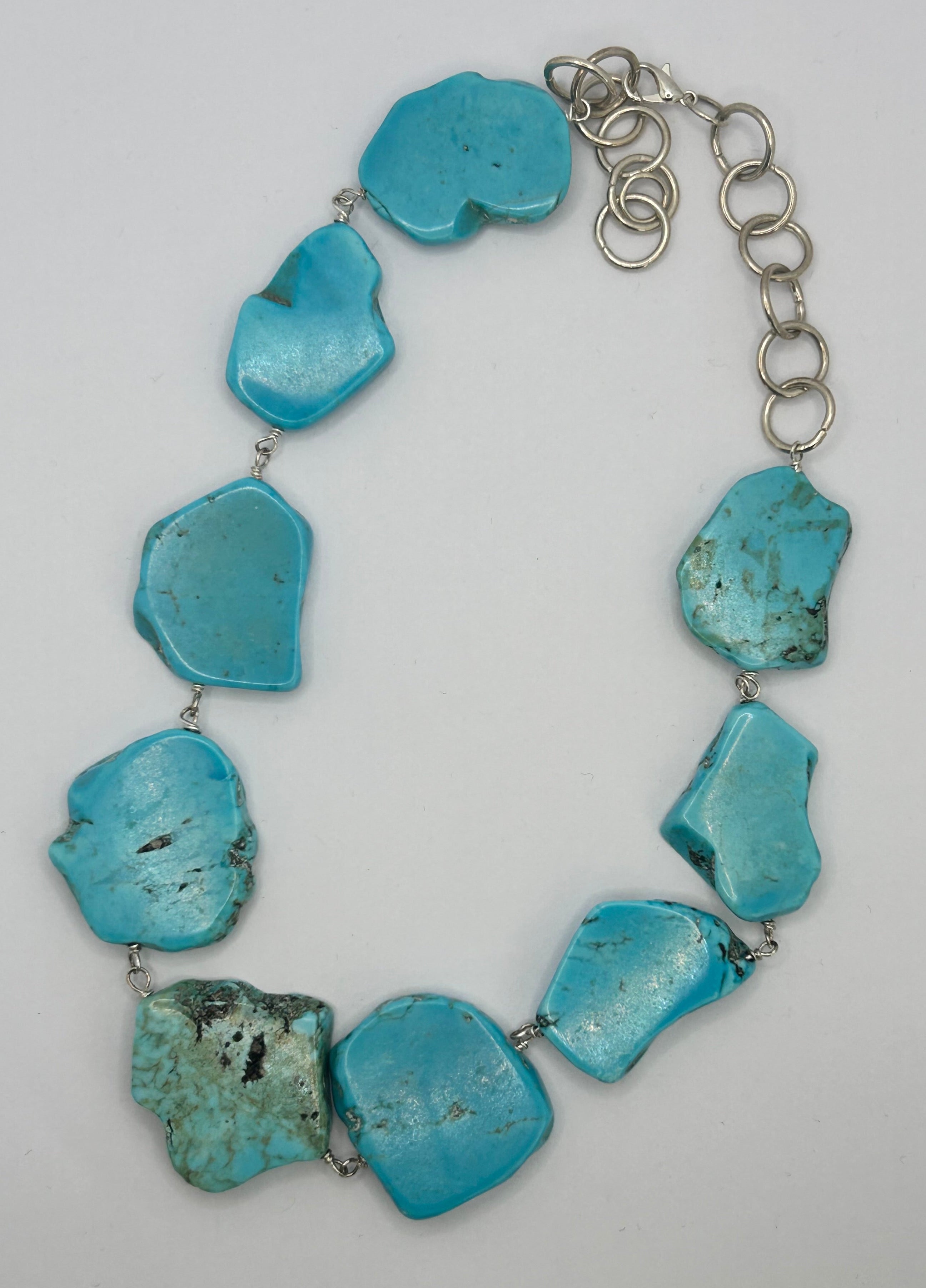 Turquoise Magnesite Slabs Silver Plate Necklace