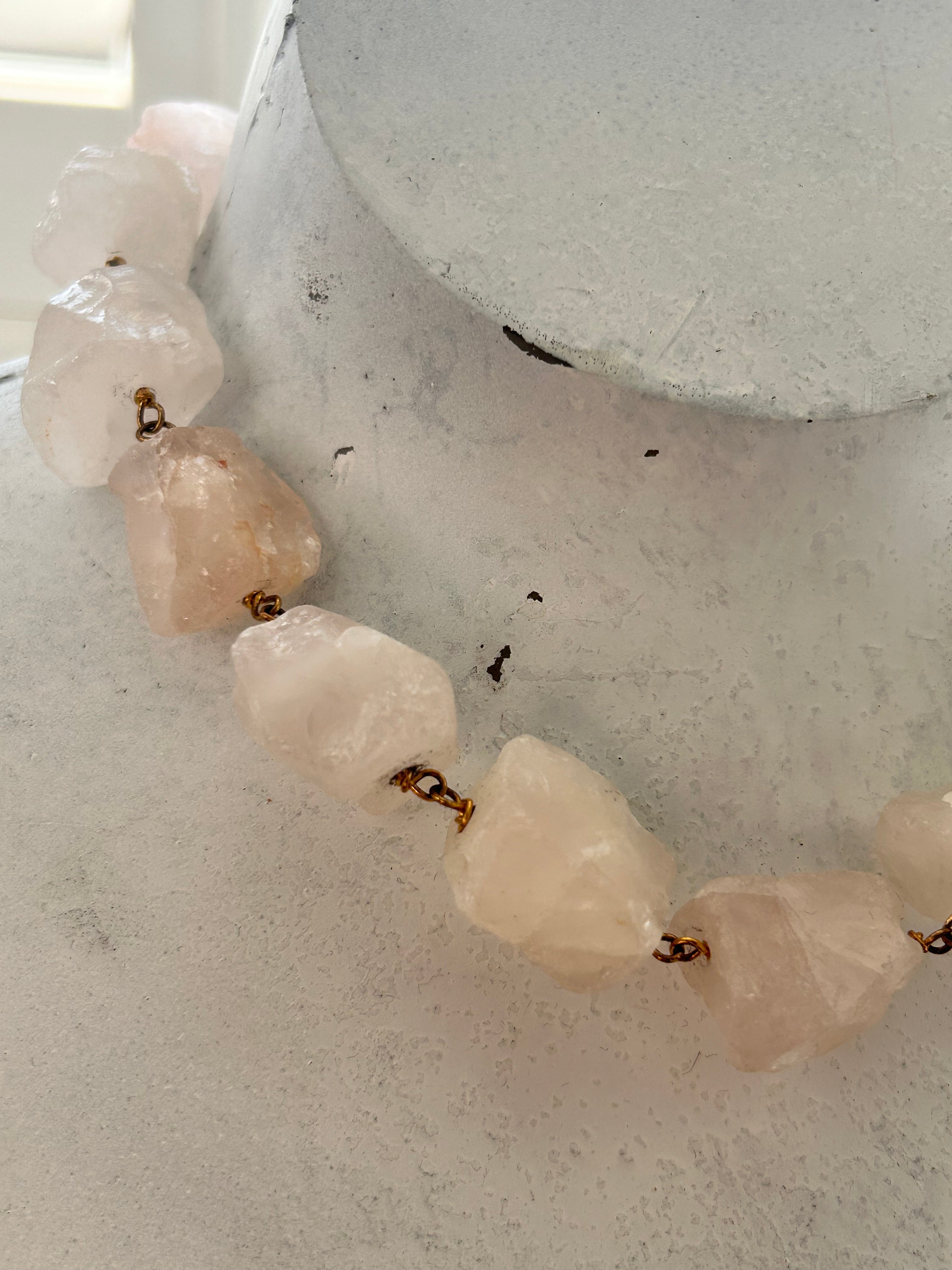 Raw Rose Quartz Rocks Necklace