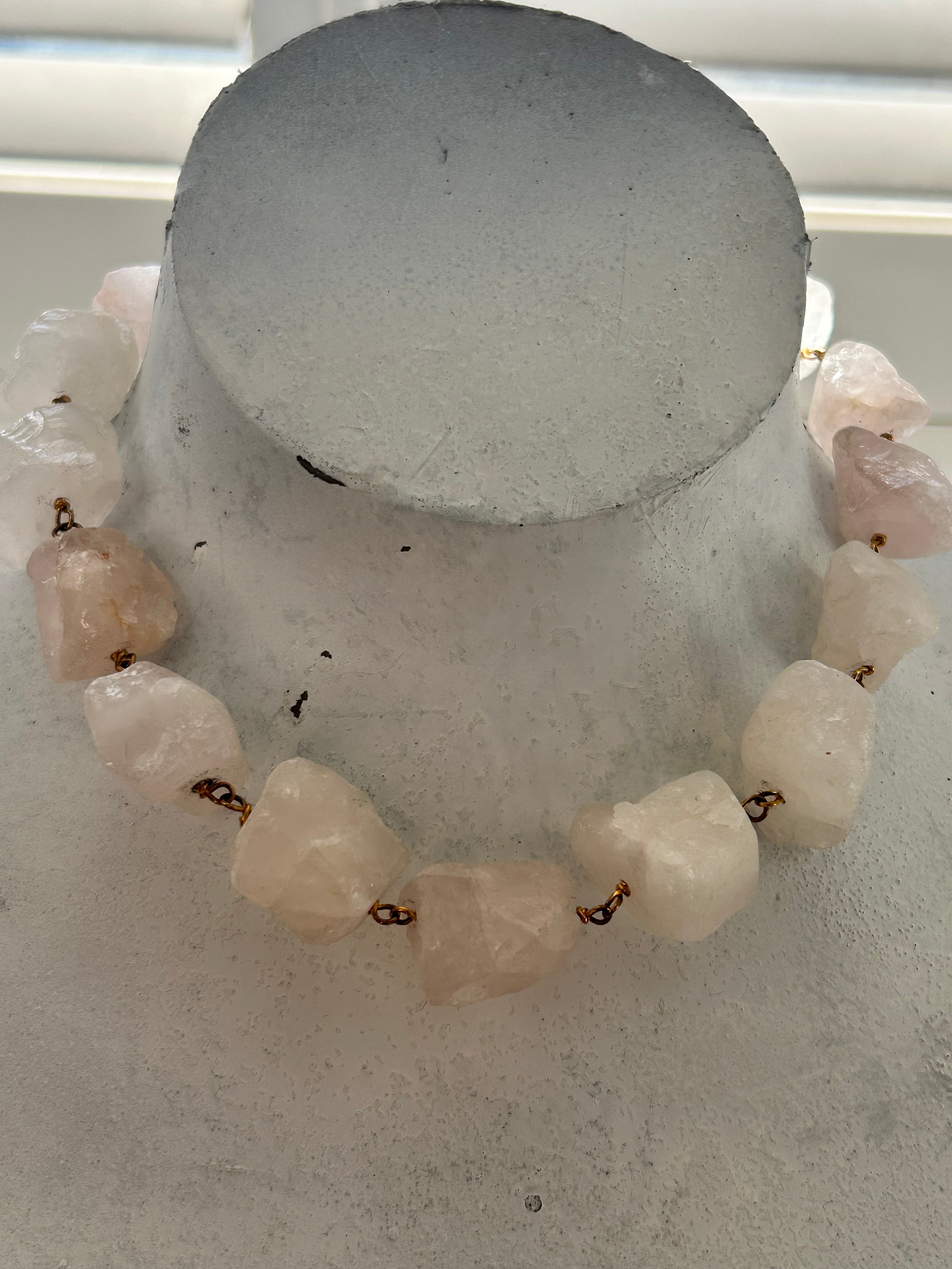 Raw Rose Quartz Rocks Necklace