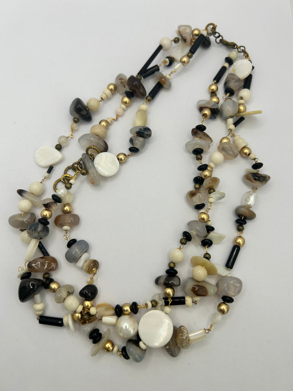 Multi Strand Pearl, Shell, Agate & Onyx Necklace