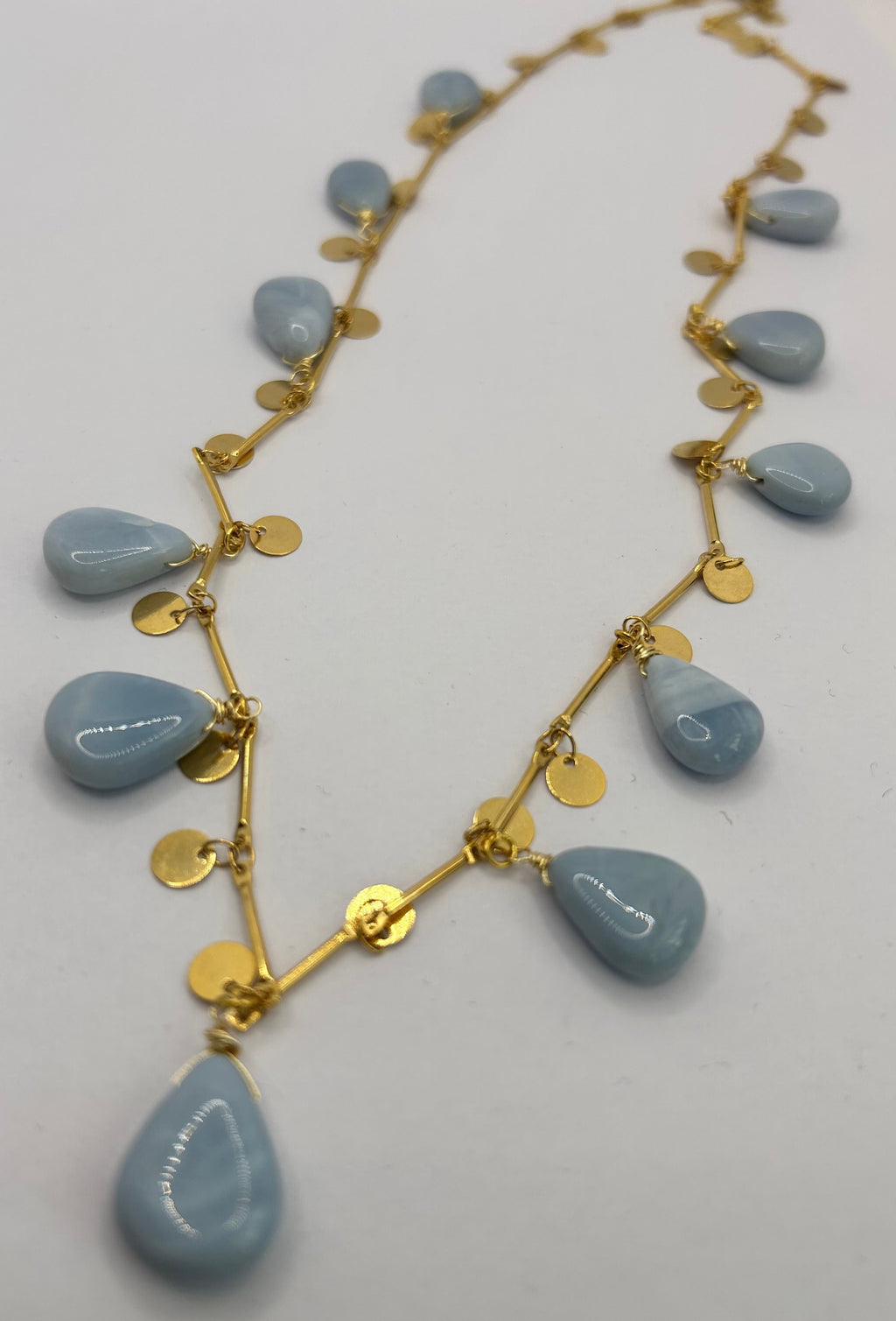 Blue Opal on 24ct Gold Coin Plate chain