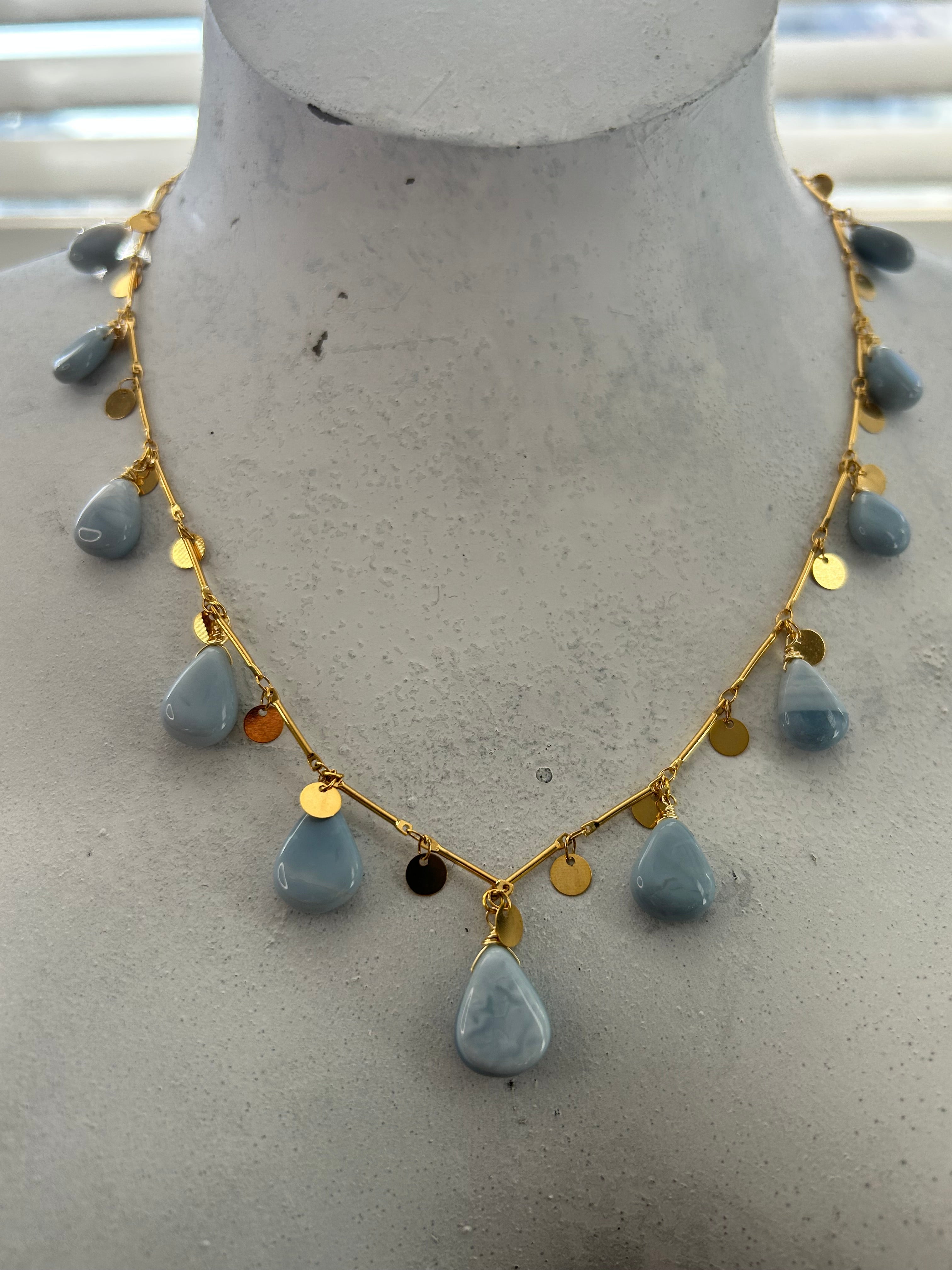 Blue Opal on 24ct Gold Coin Plate chain