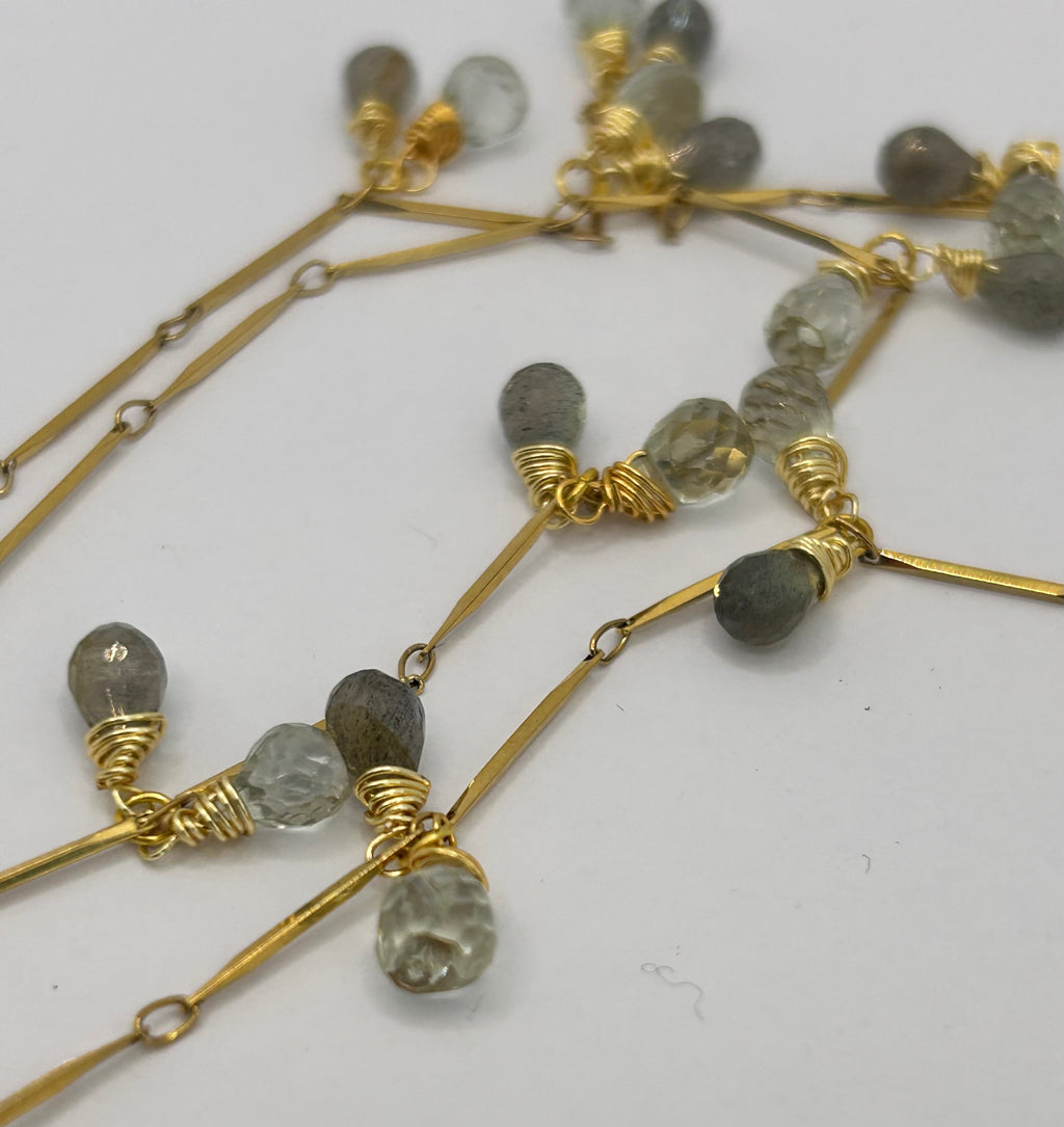 Rainbow Labradorite & Green Amethyst Garland on 24ct Gold Plate