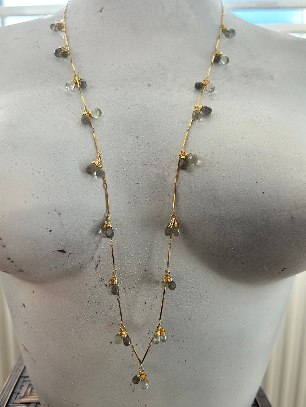 Rainbow Labradorite & Green Amethyst Garland on 24ct Gold Plate