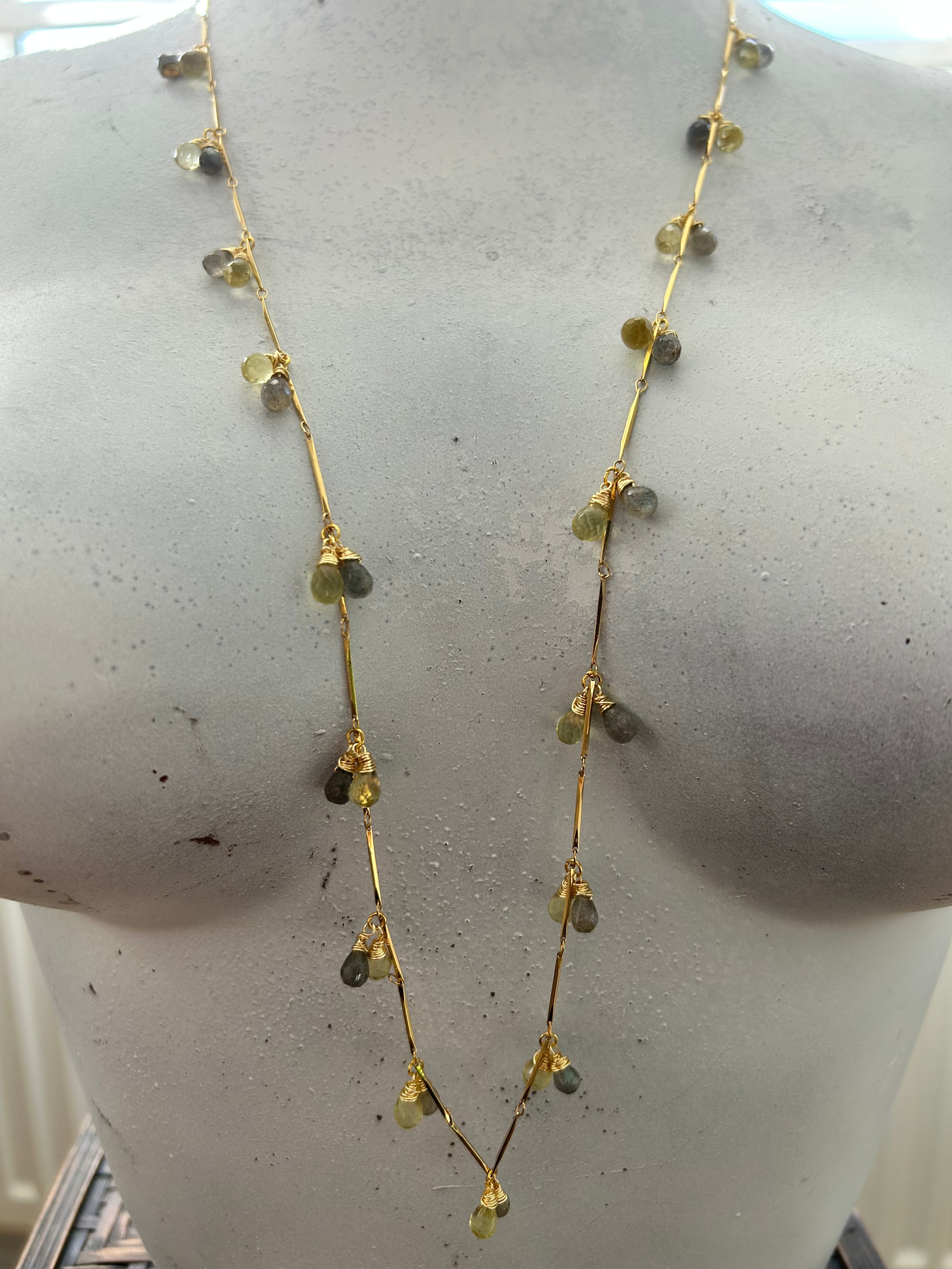 Rainbow Labradorite & Lemon Quartz Garland on 24ct Gold Plate