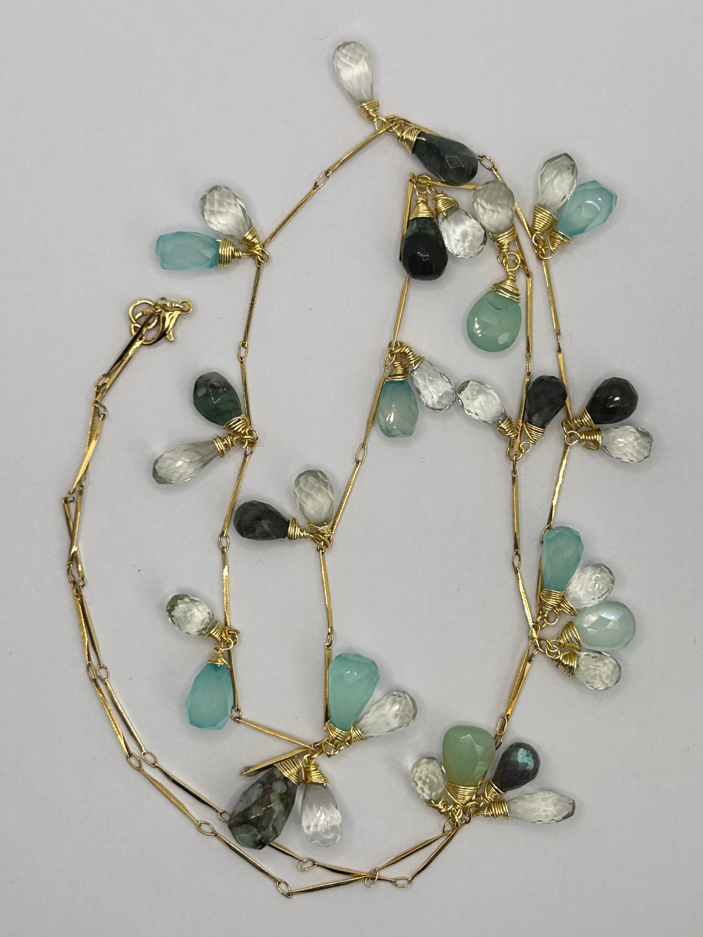 Rainbow Labradorite, Emerald, Chalcedony & Green Amethyst Garland on 24ct Gold Plate