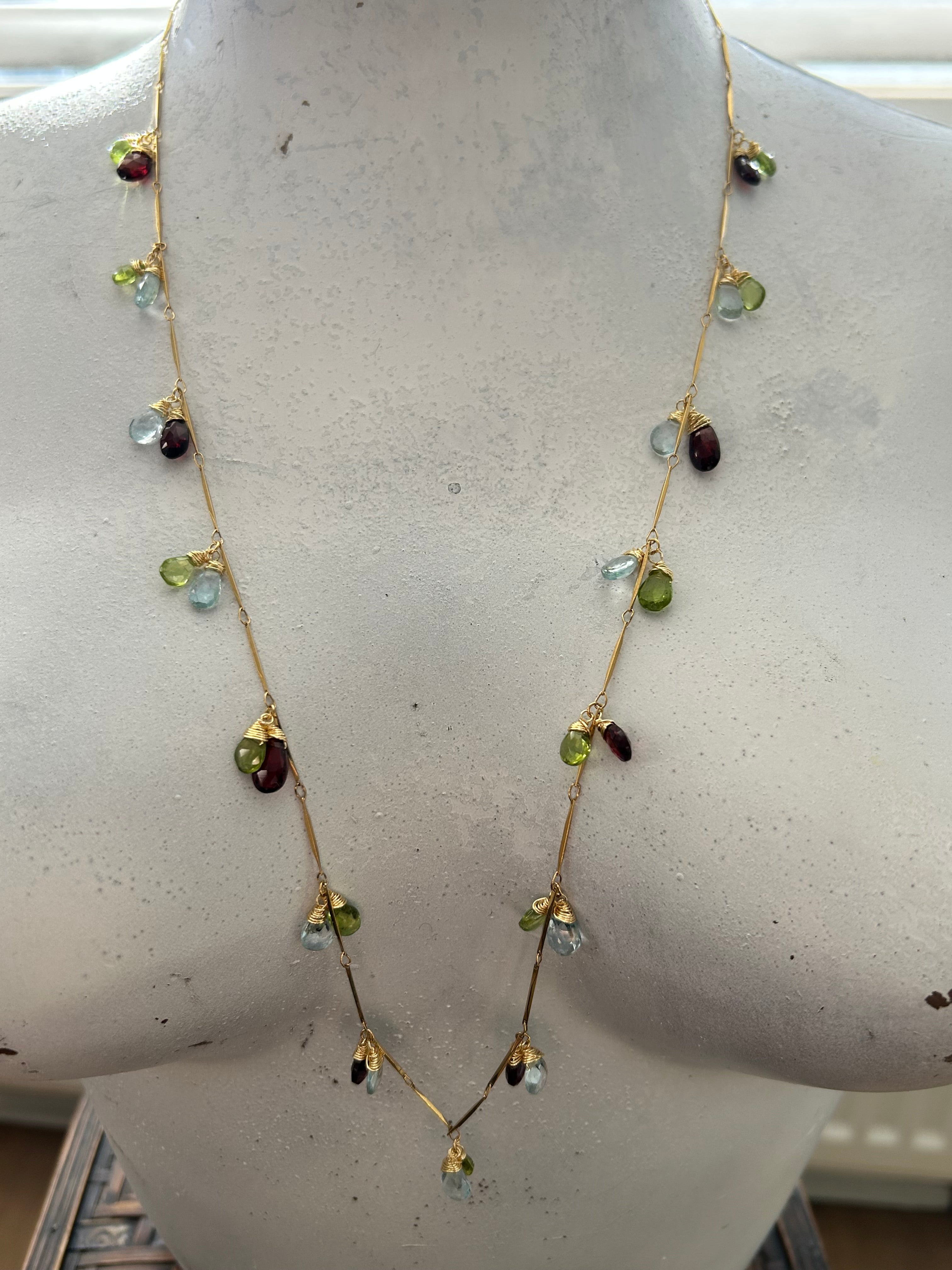 Garnet, Peridot & Blue Topaz on 24ct Gold Plate