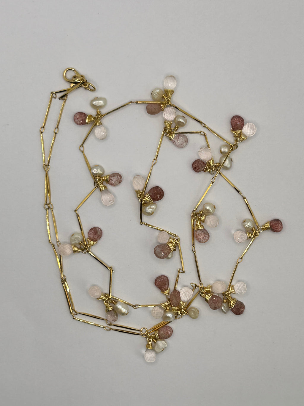 Rose & Strawberry Quartz with Pearl Garland on 24ct Gold Plate