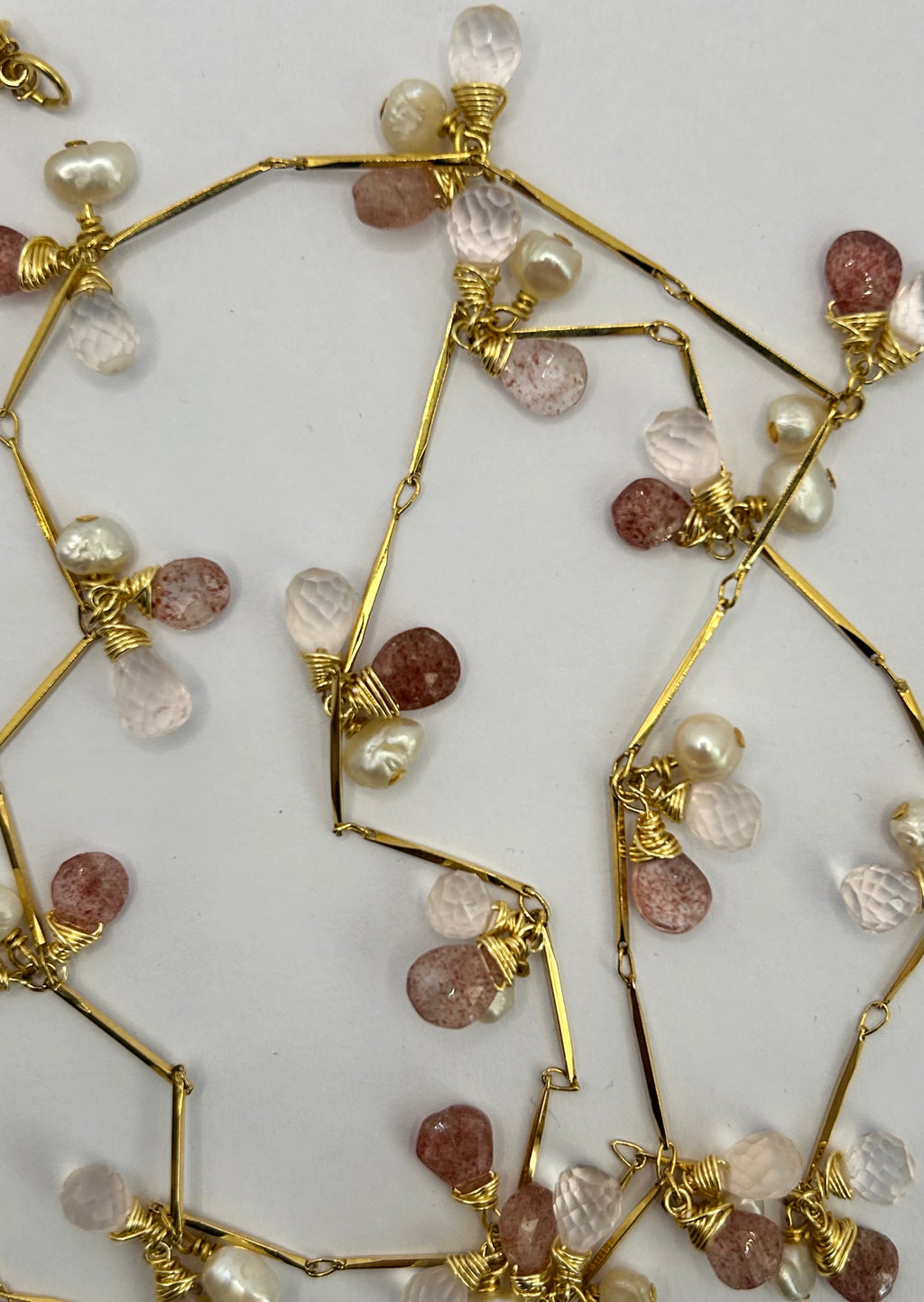 Rose & Strawberry Quartz with Pearl Garland on 24ct Gold Plate