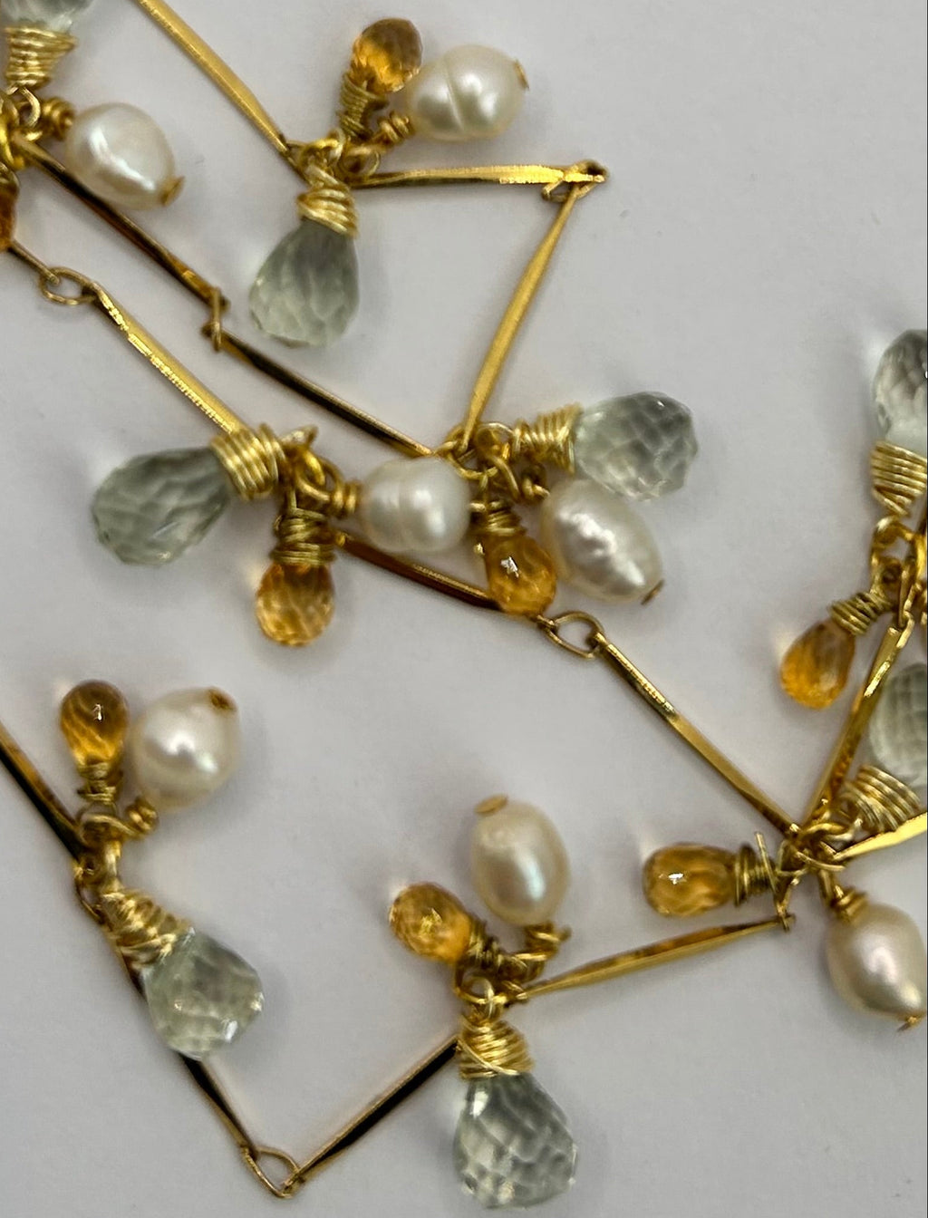 Golden Topaz, Pearl & Green Amethyst Garland on 24ct Gold Plate