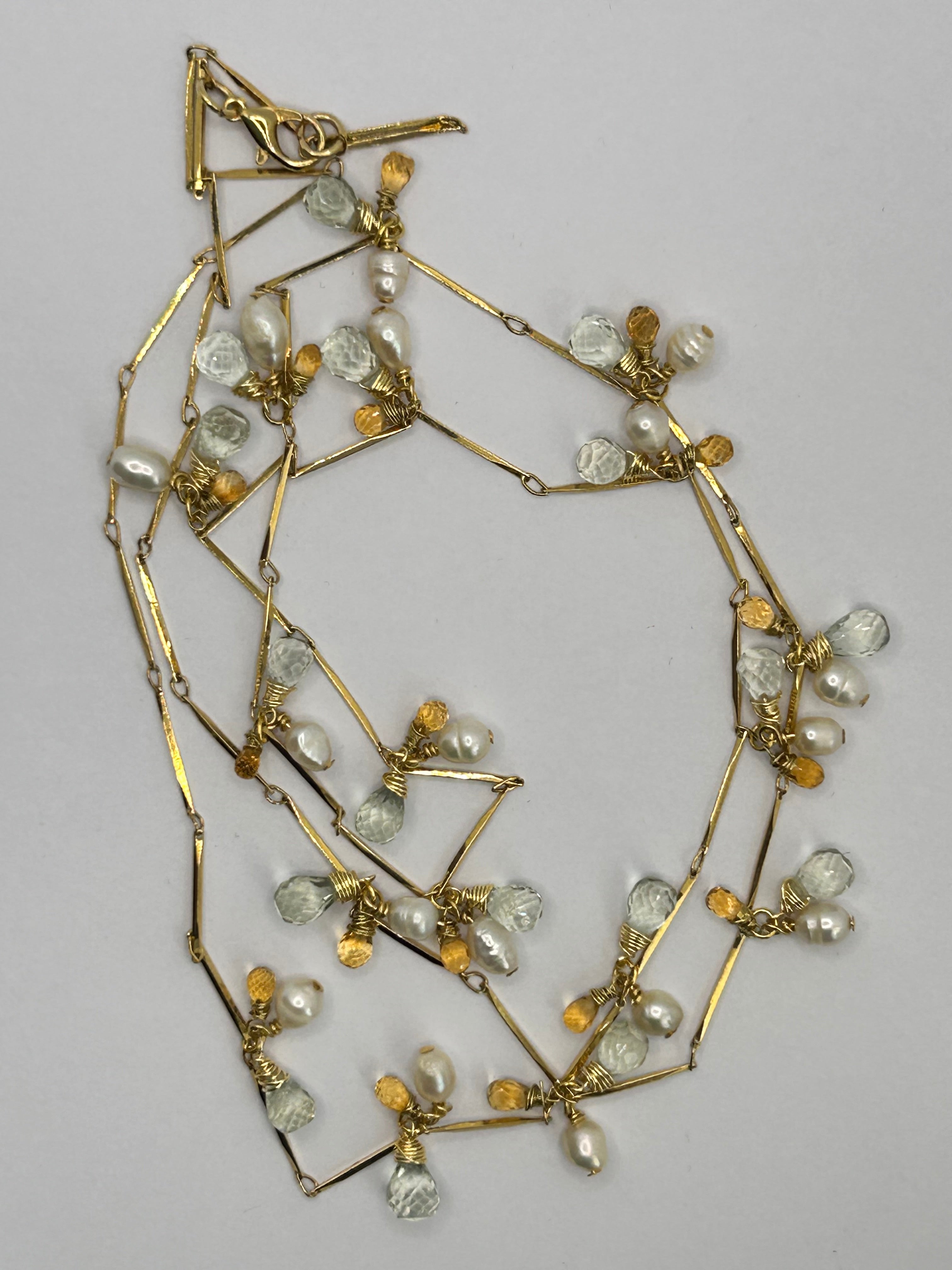 Golden Topaz, Pearl & Green Amethyst Garland on 24ct Gold Plate