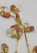 Clear, Rose & Strawberry Quartz with Sunstone Garland on 24ct Gold Plate