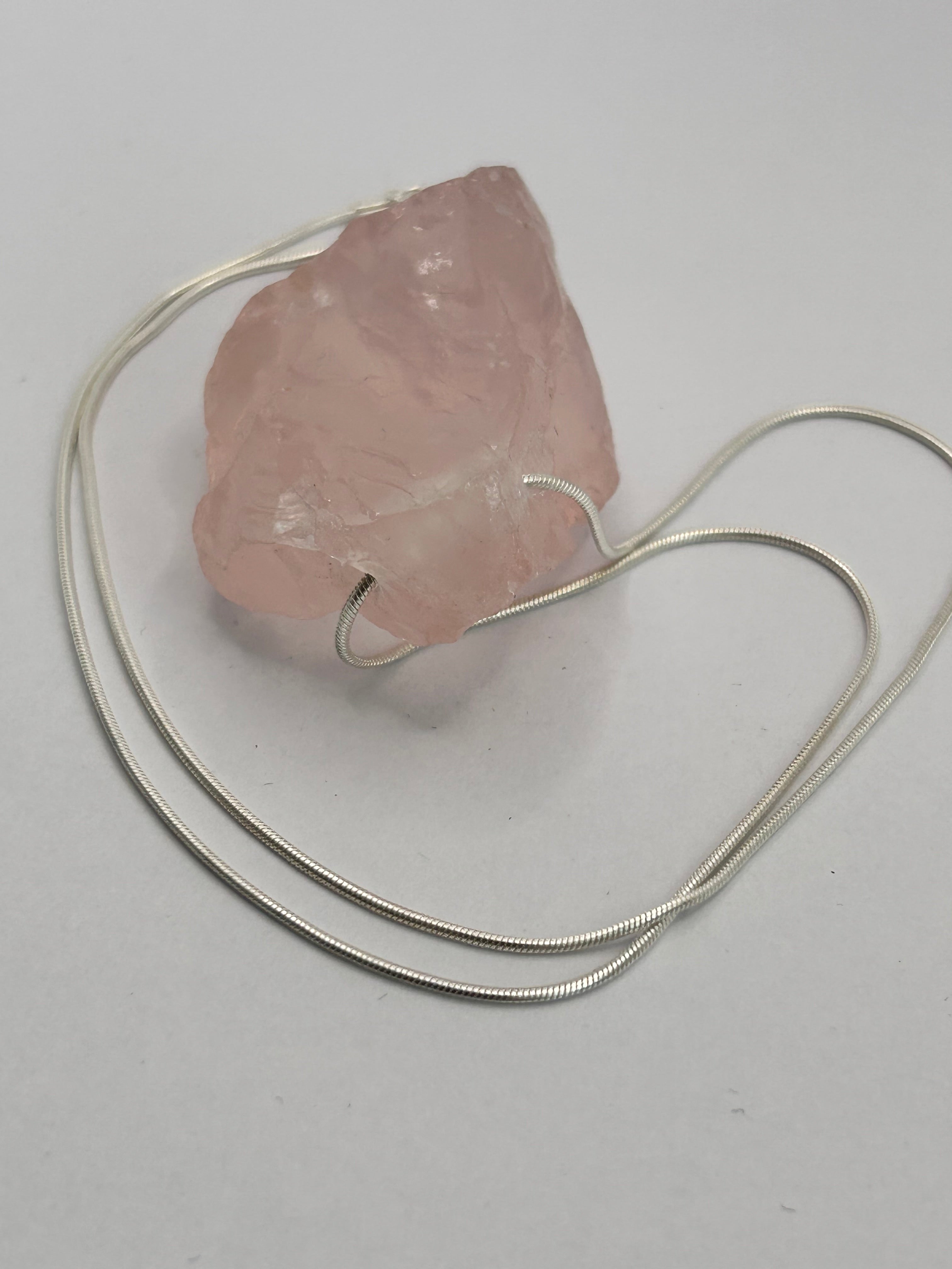 Raw Rose Quartz on Sterling Silver