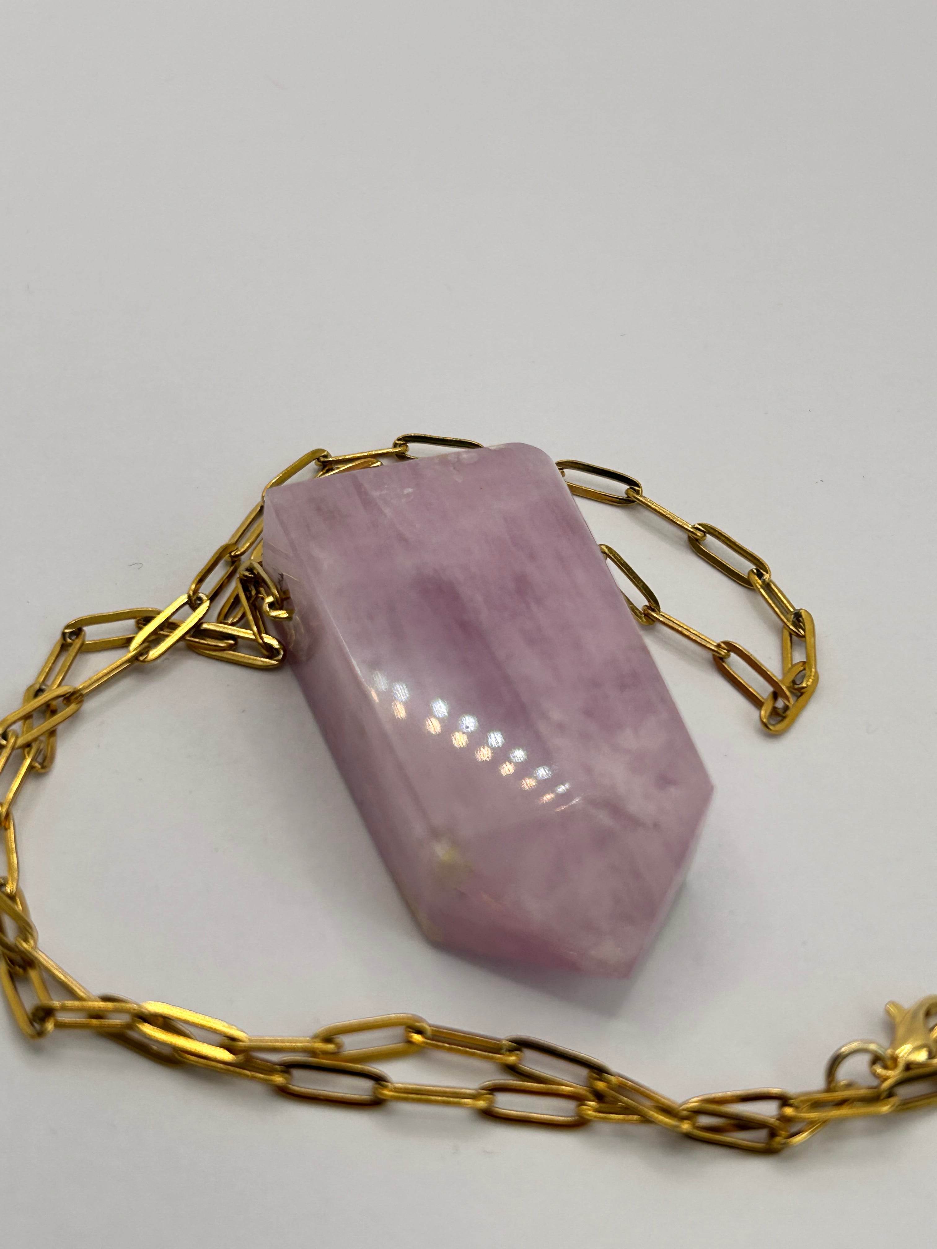 Kunzite on Gold Plate