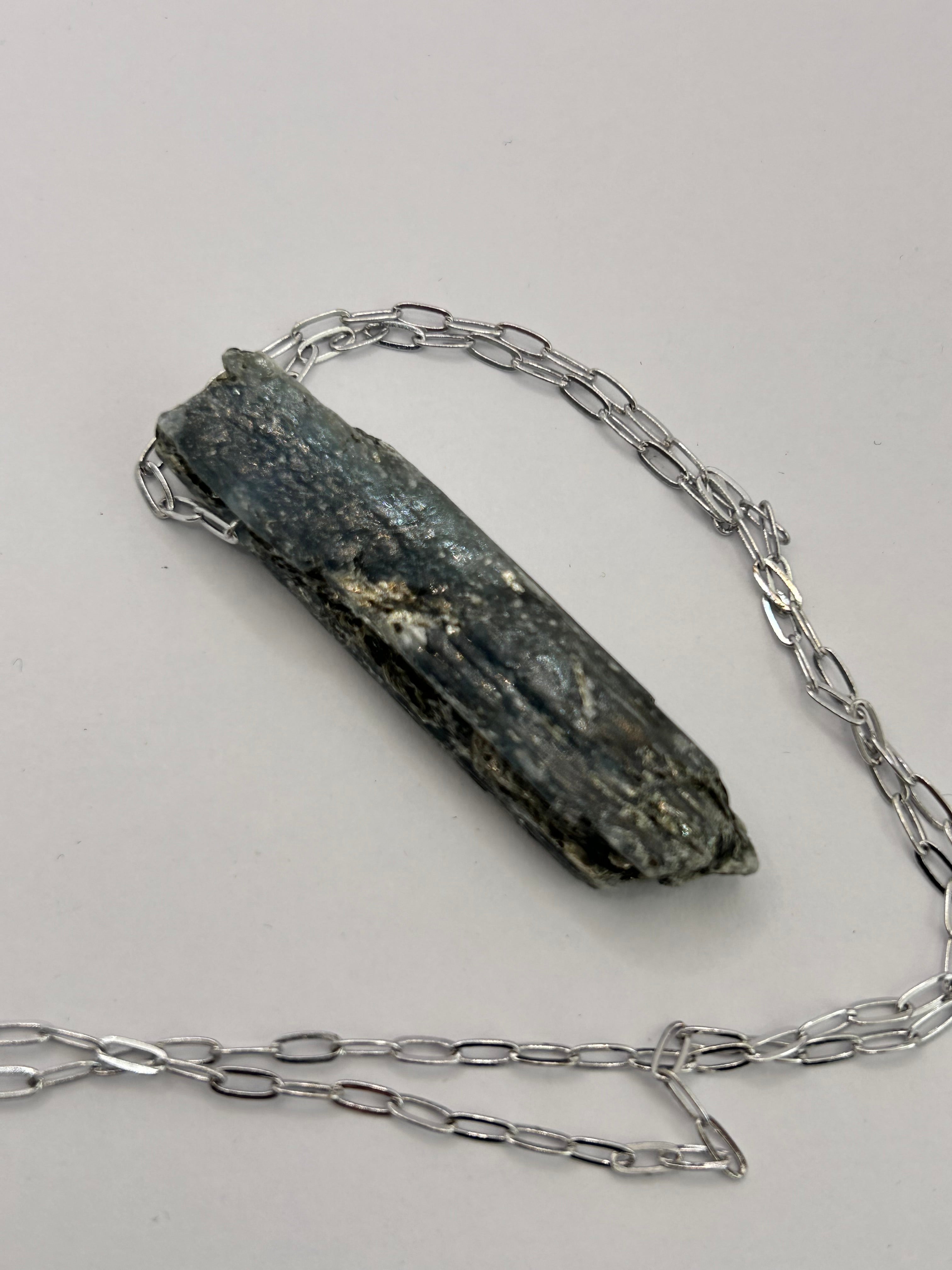 Raw Blue Kyanite on Rhodium