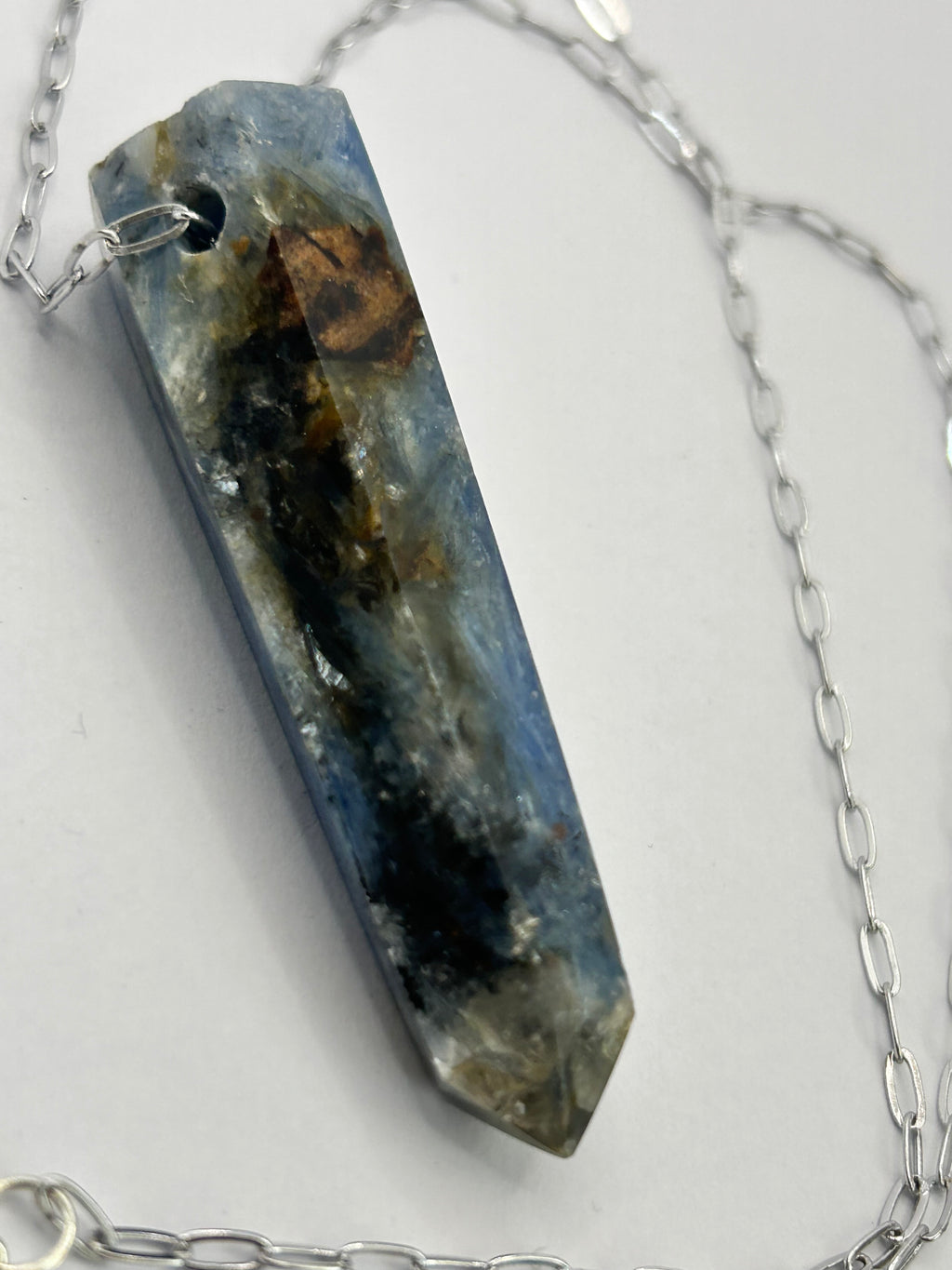 Polished Blue Kyanite on Rhodium