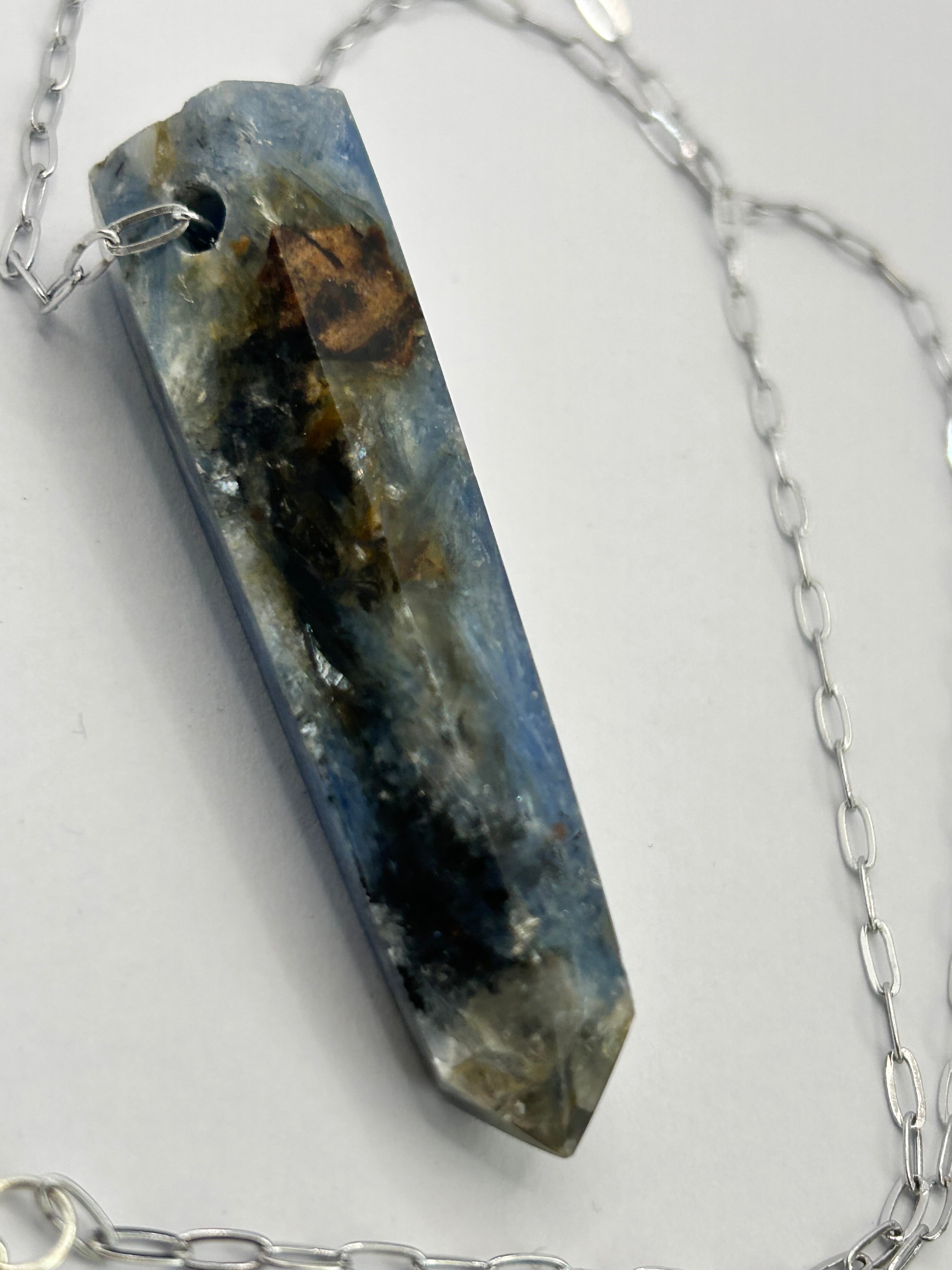 Polished Blue Kyanite on Rhodium