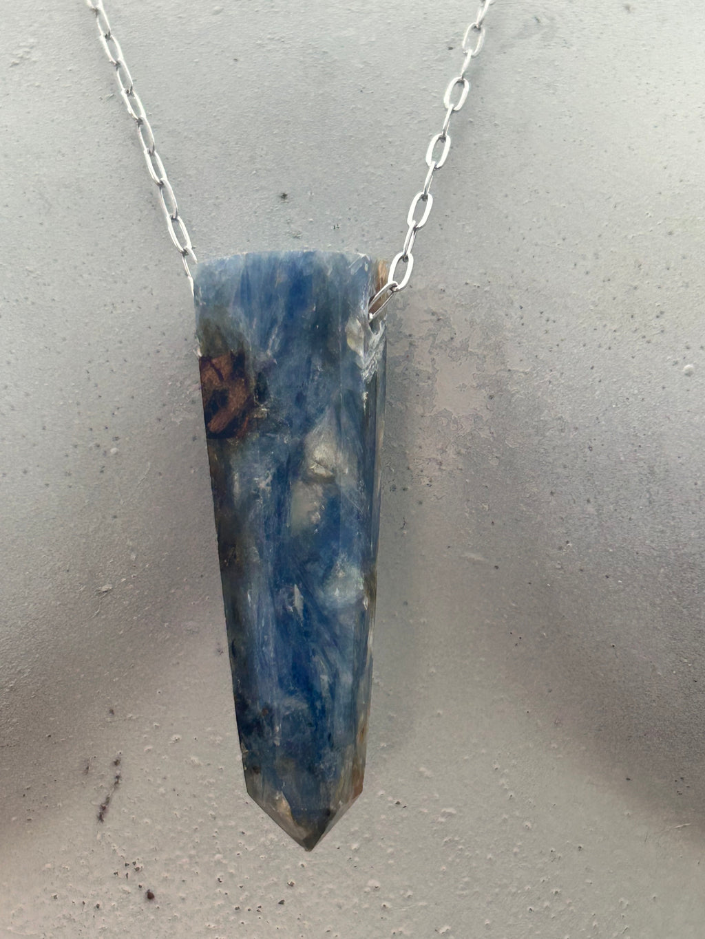 Polished Blue Kyanite on Rhodium