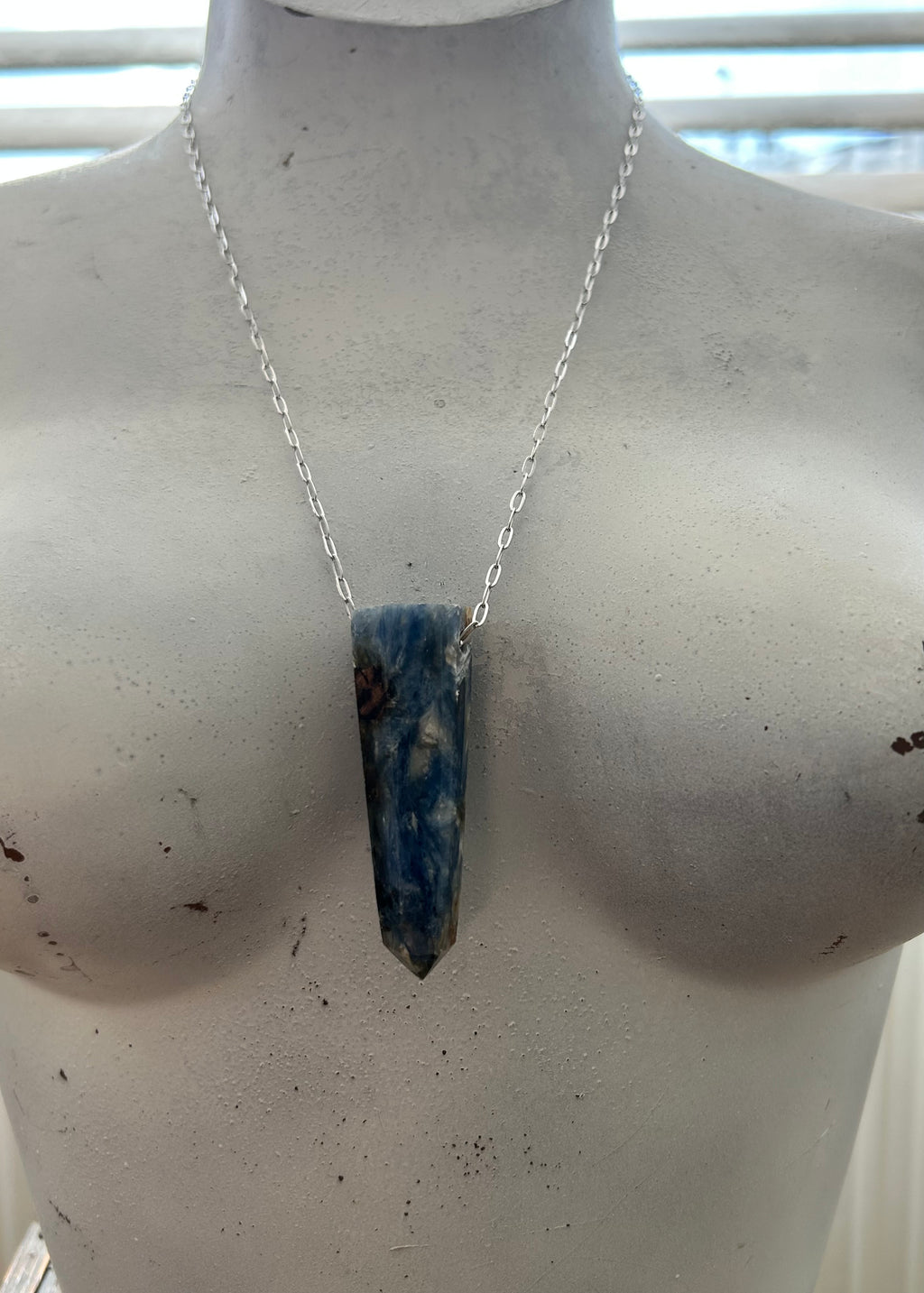 Polished Blue Kyanite on Rhodium