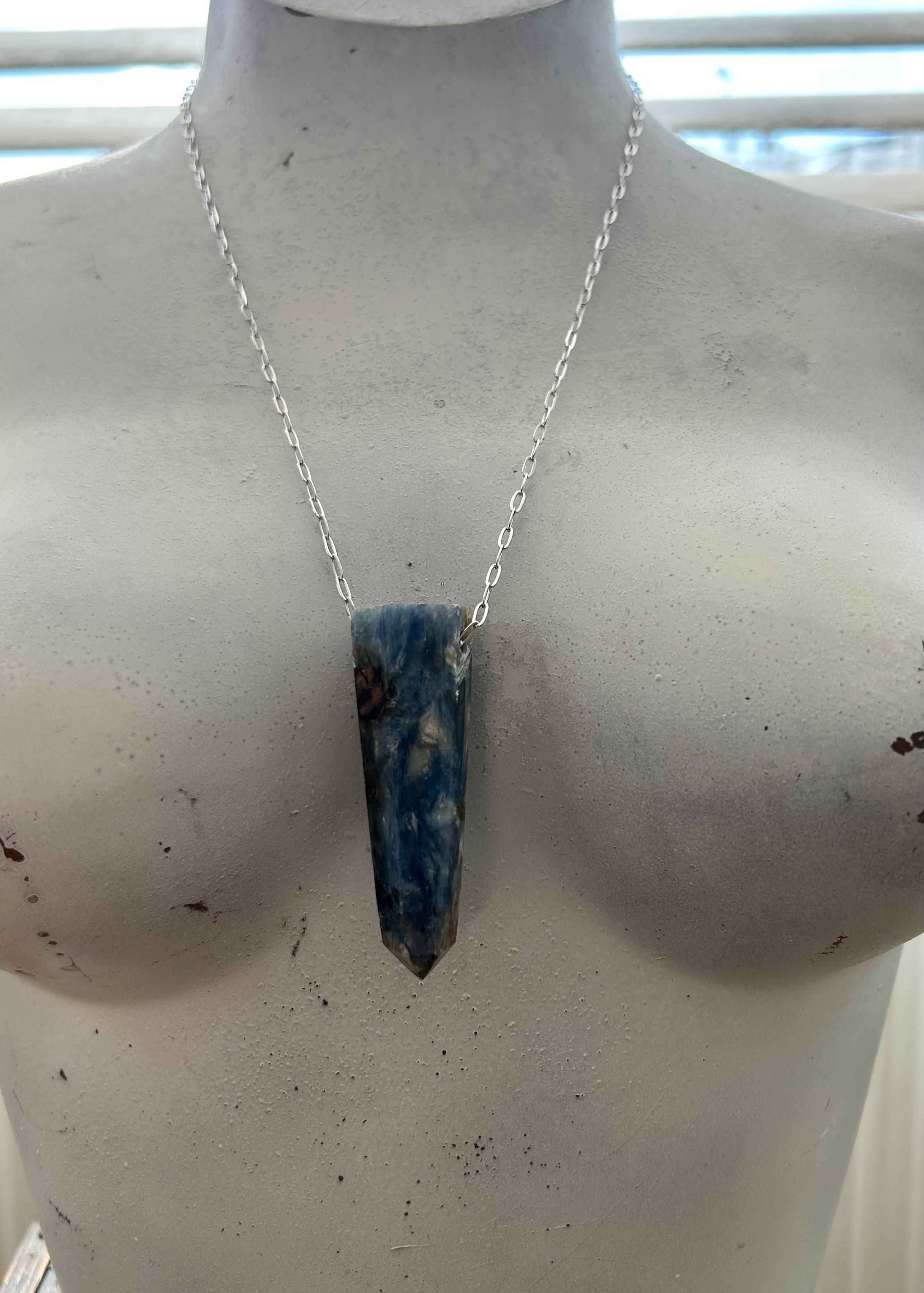 Polished Blue Kyanite on Rhodium