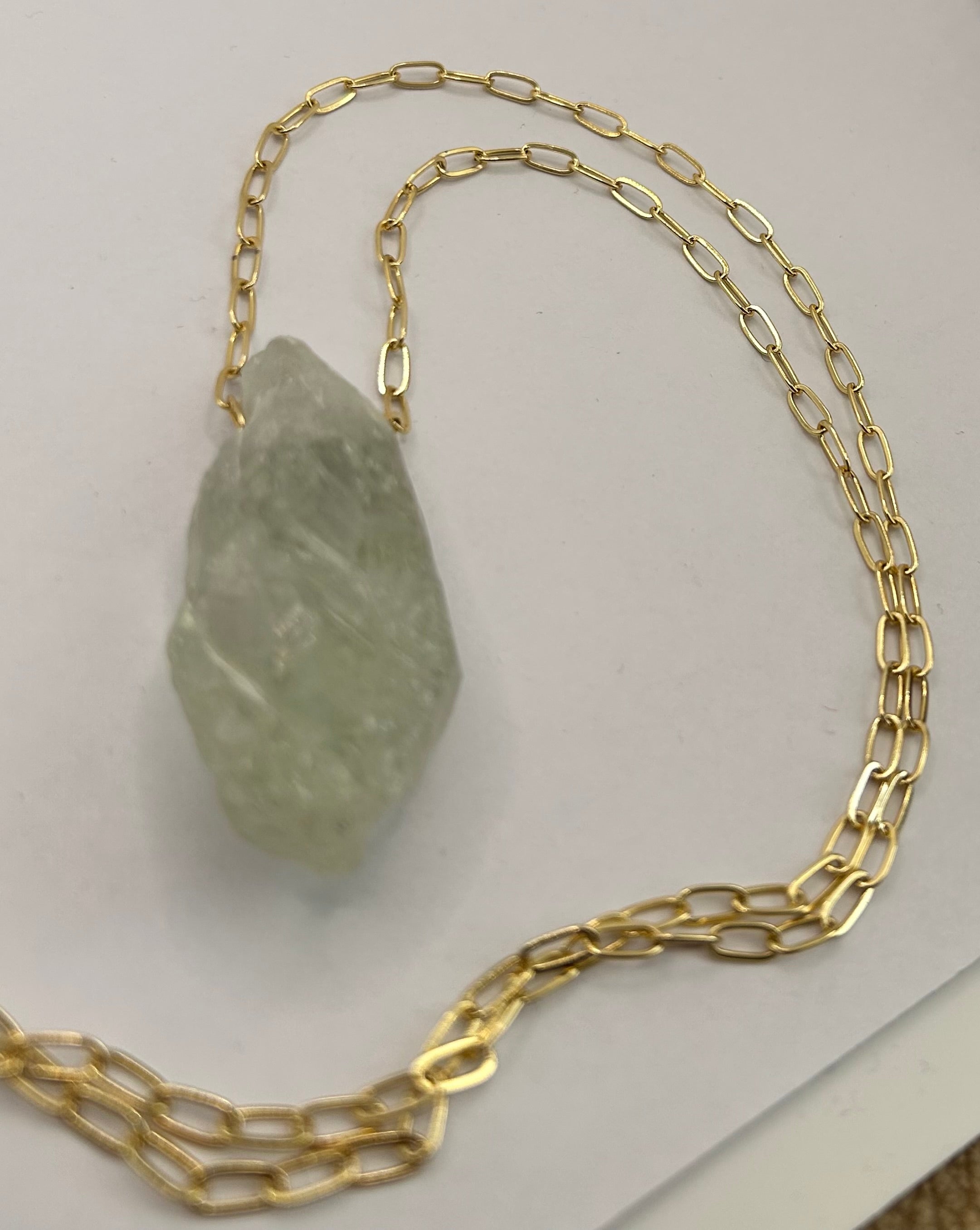 Raw Green Amethyst on Gold Plate