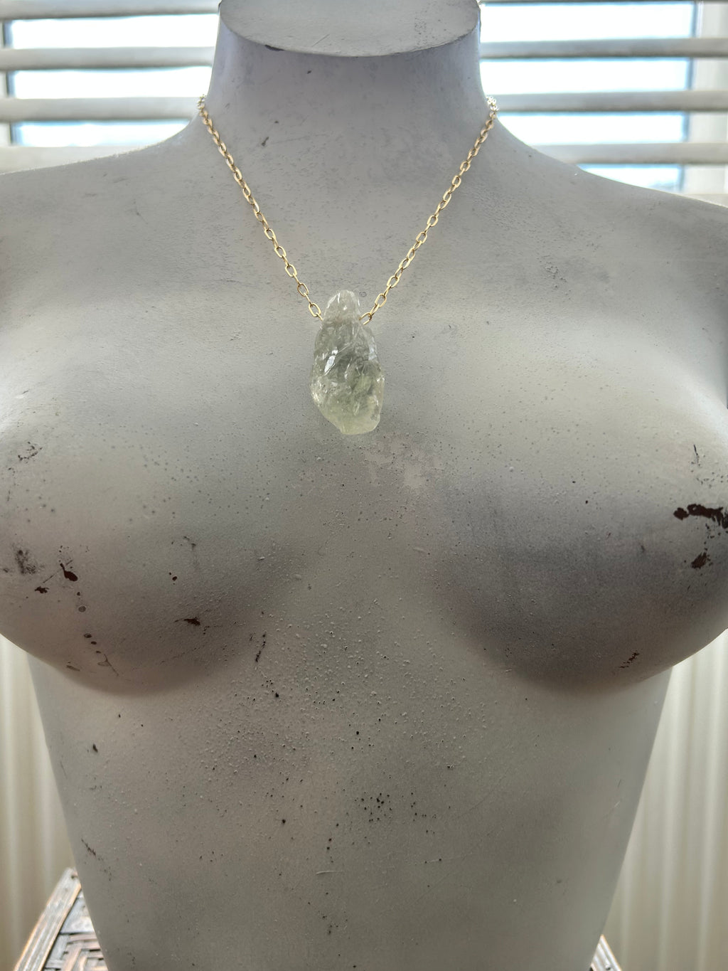 Raw Green Amethyst on Gold Plate