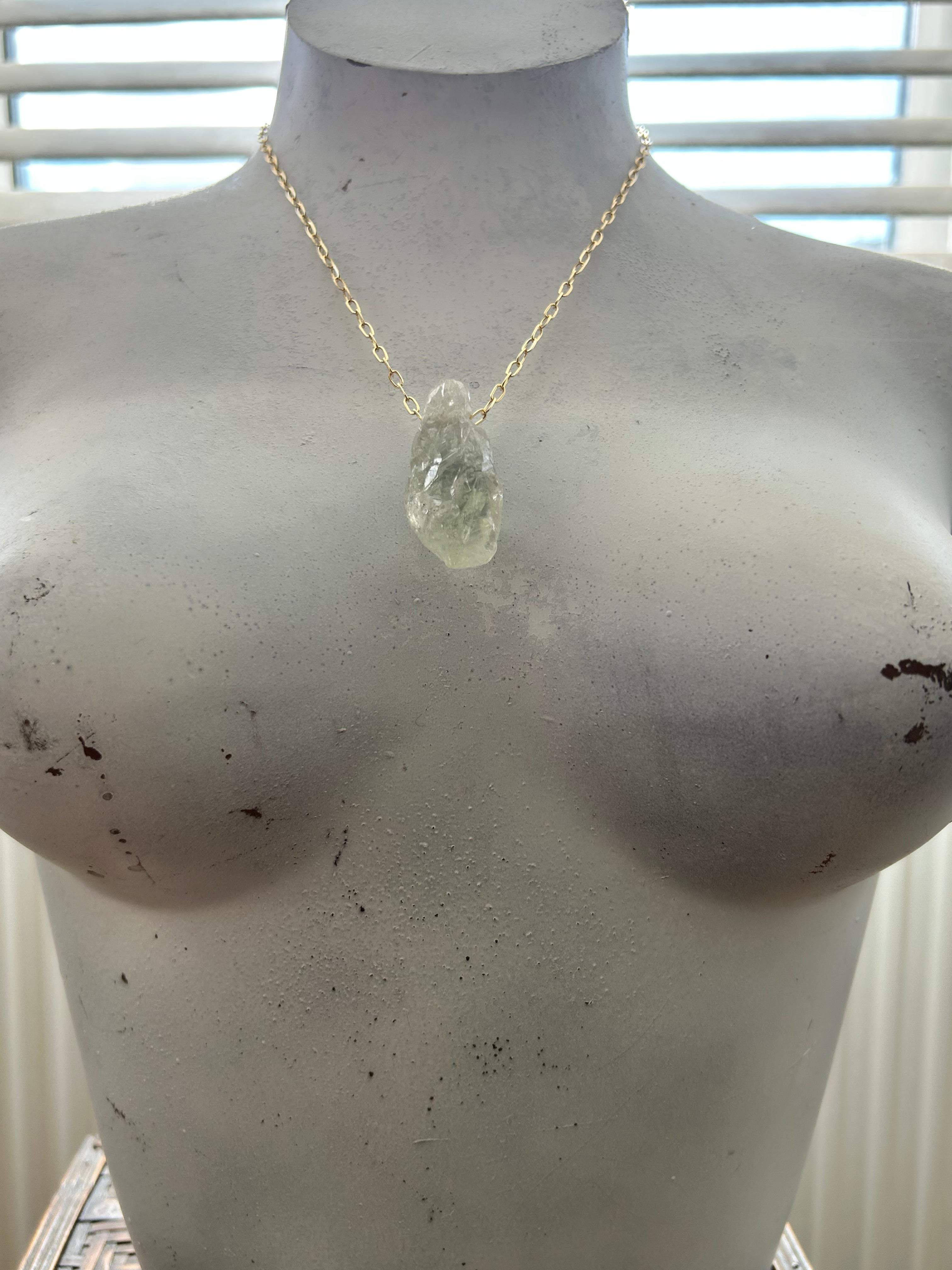 Raw Green Amethyst on Gold Plate