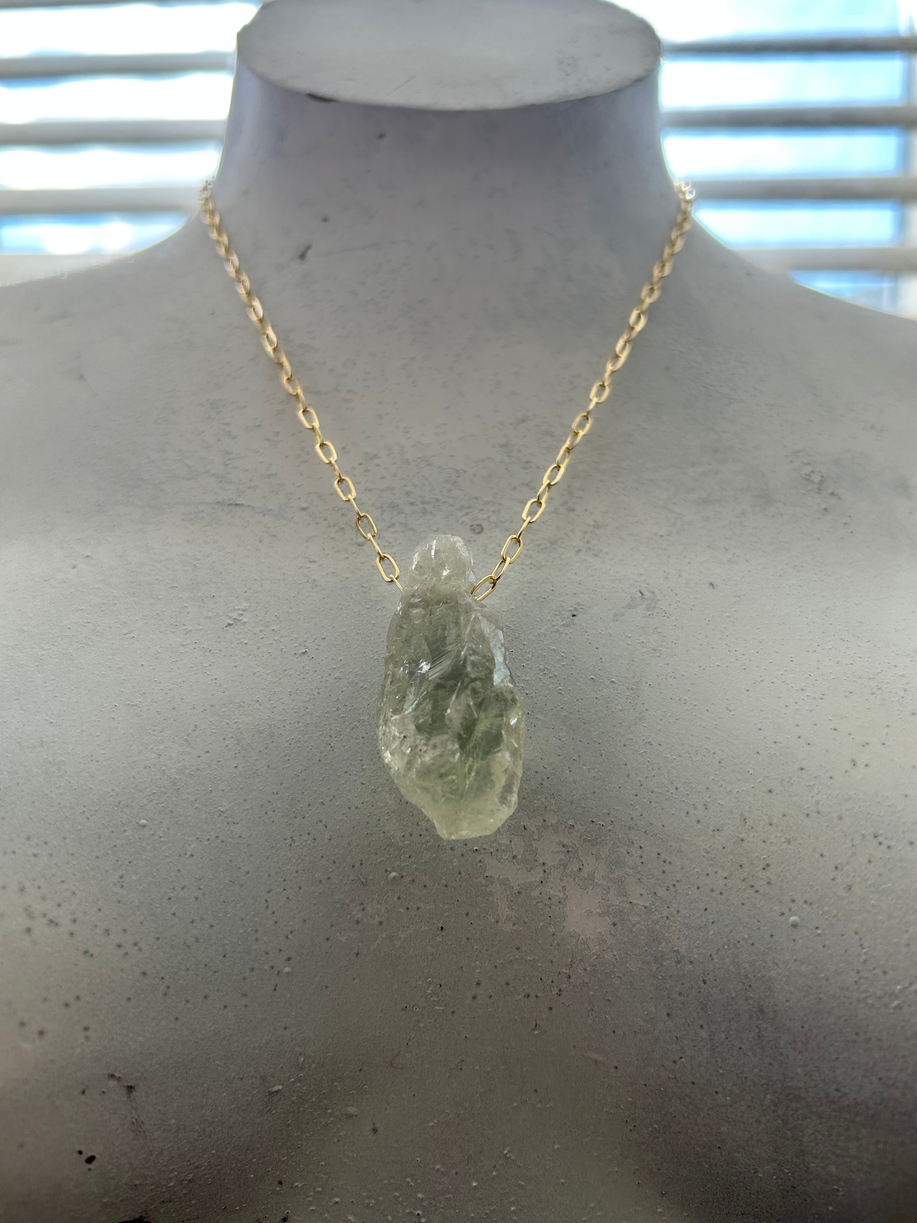 Raw Green Amethyst on Gold Plate