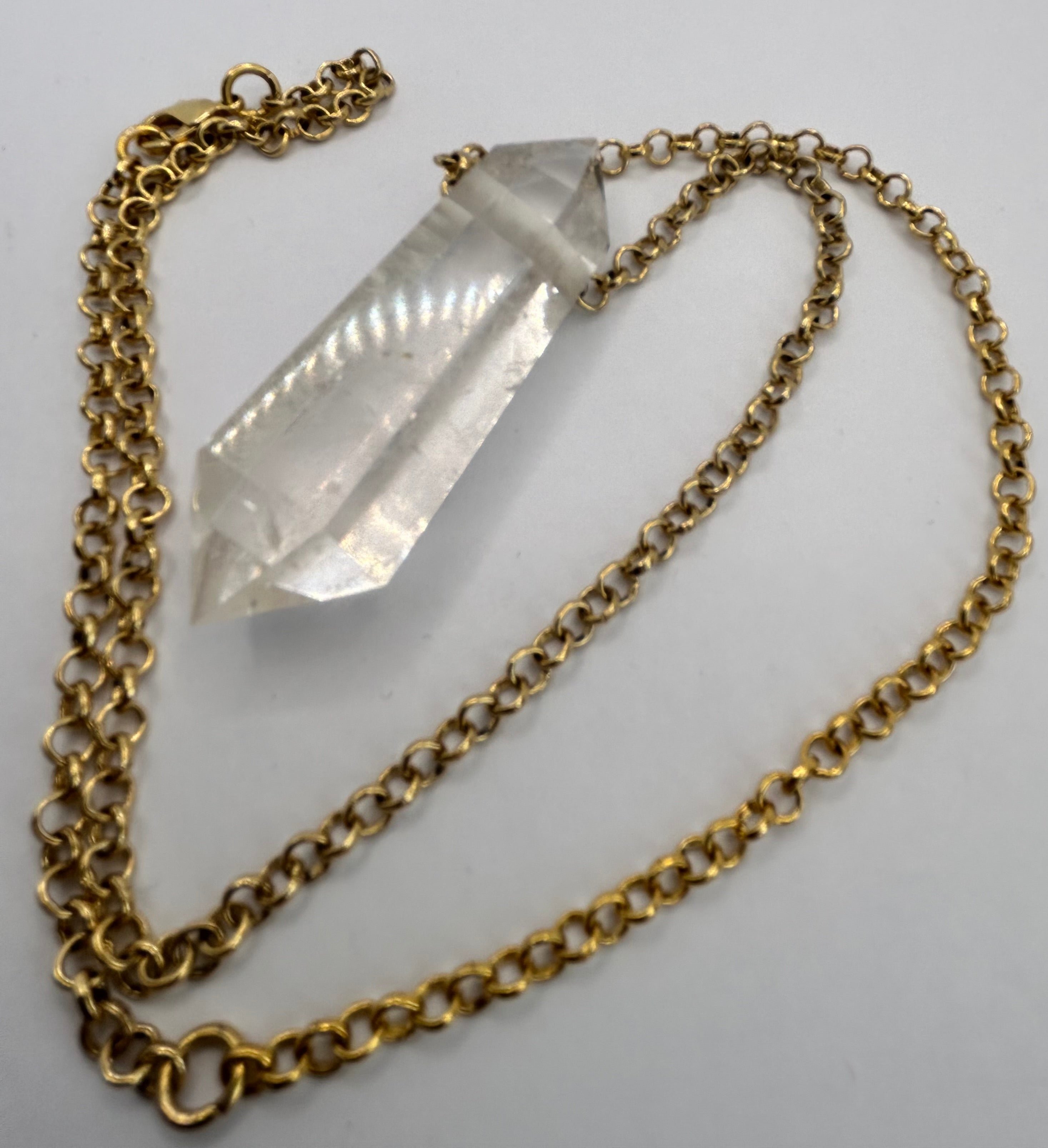Double Terminated Clear Quartz on Gold Plate