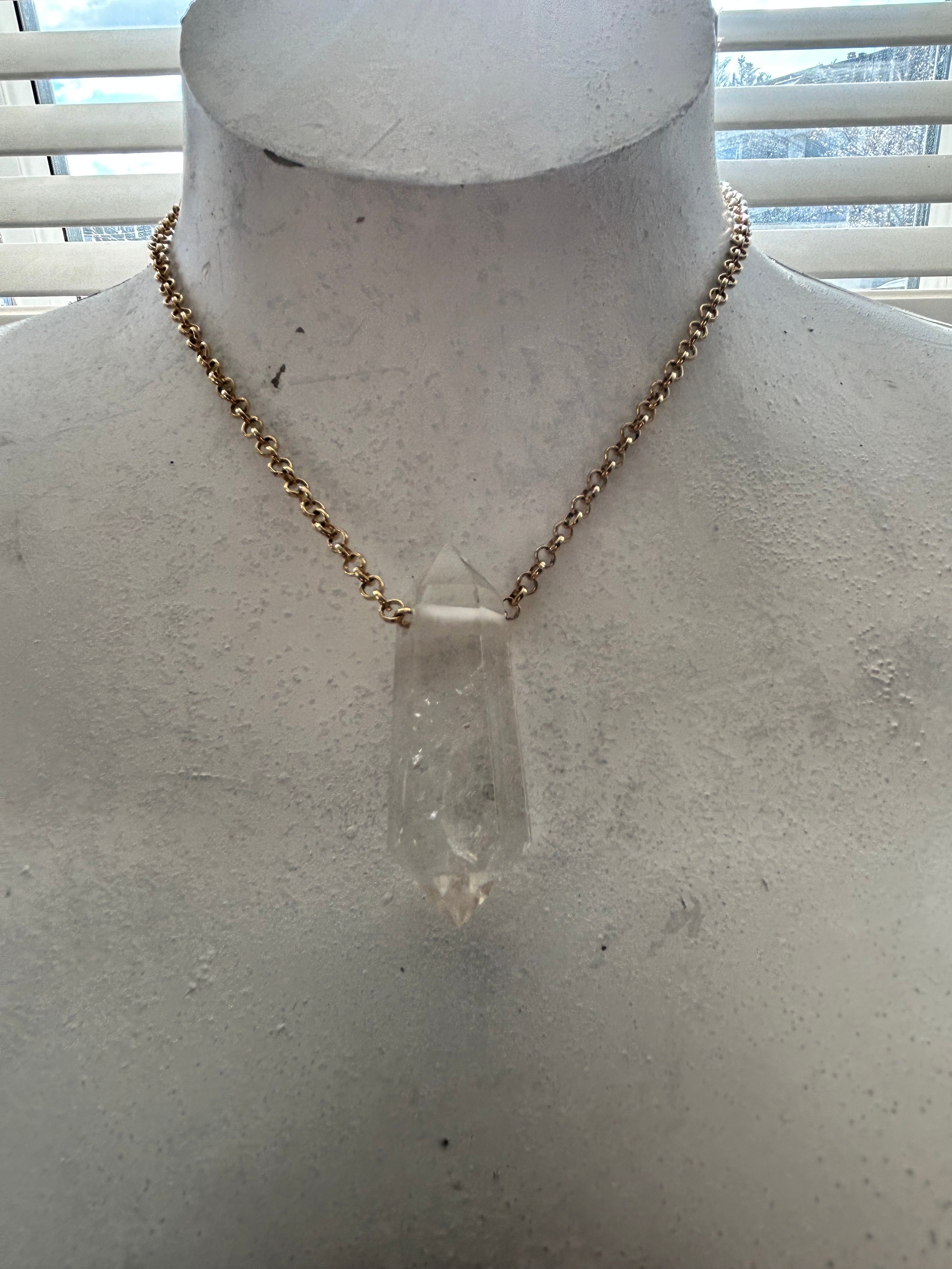 Double Terminated Clear Quartz on Gold Plate