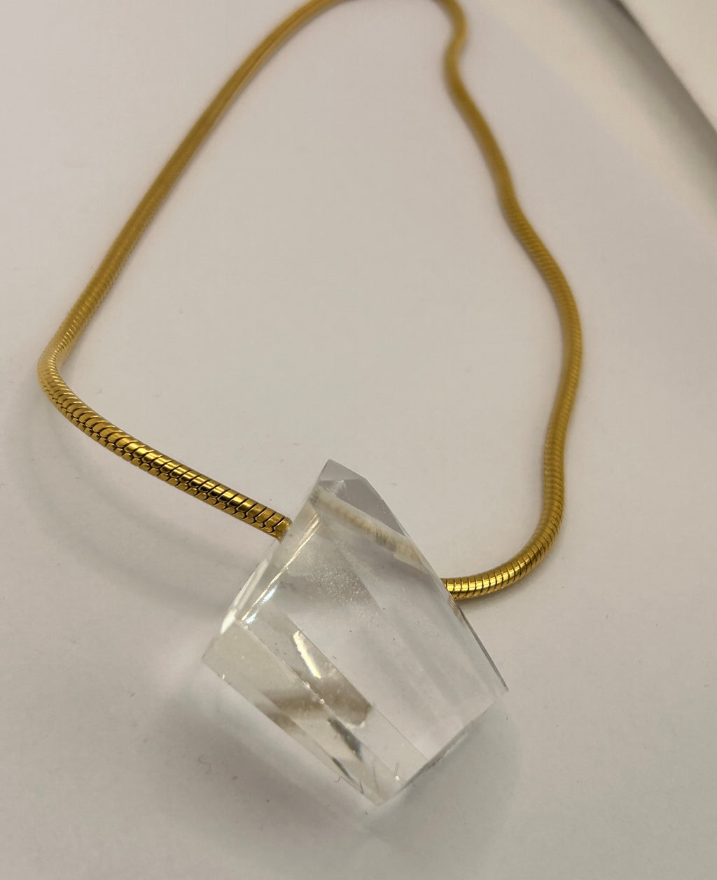 "Diamond" Clear Quartz on Gold Plate snake chain