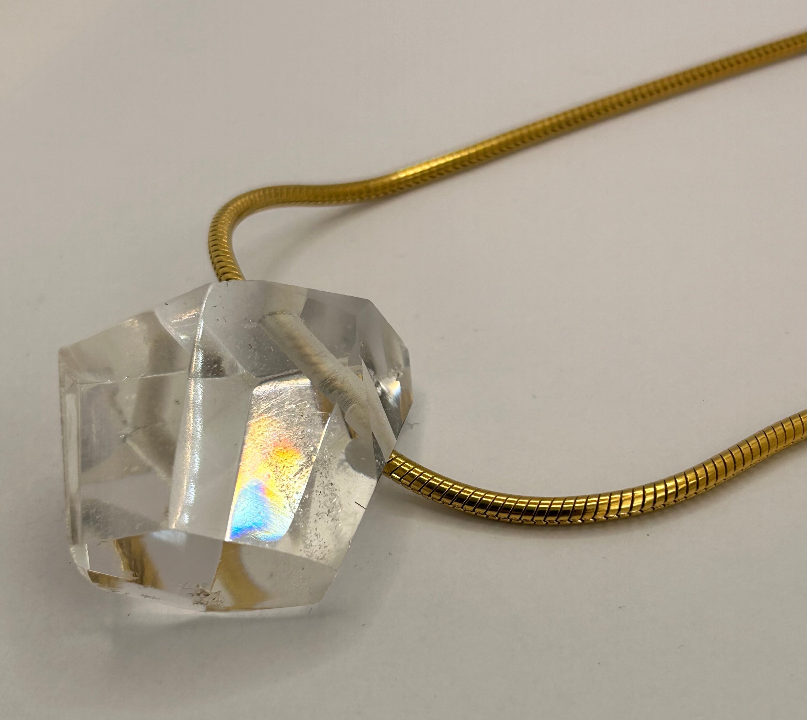 "Diamond" Clear Quartz on Gold Plate snake chain
