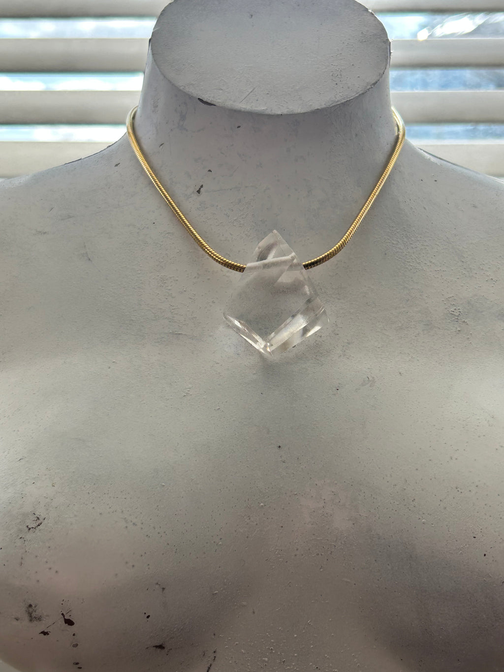 "Diamond" Clear Quartz on Gold Plate snake chain