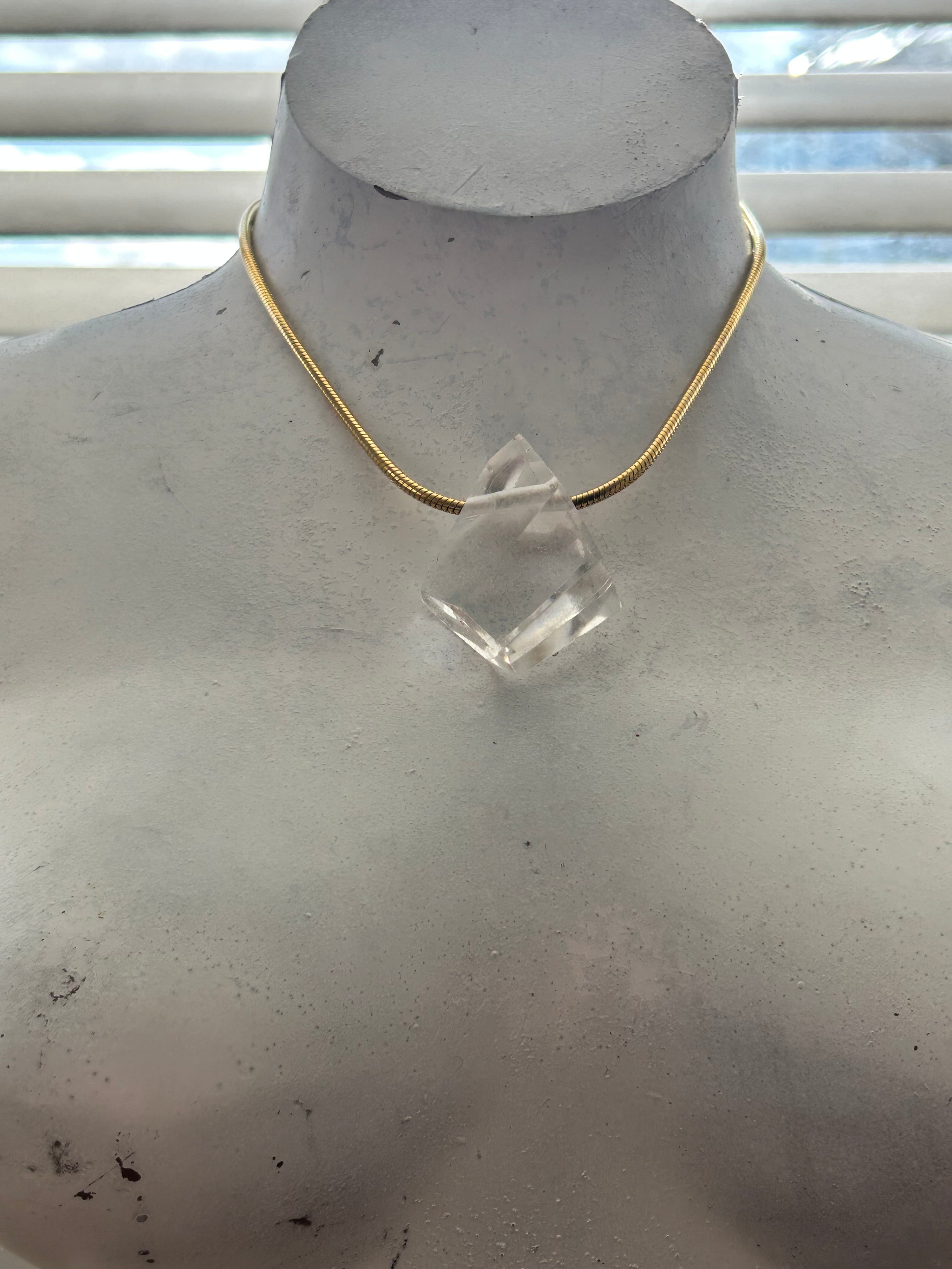 "Diamond" Clear Quartz on Gold Plate snake chain