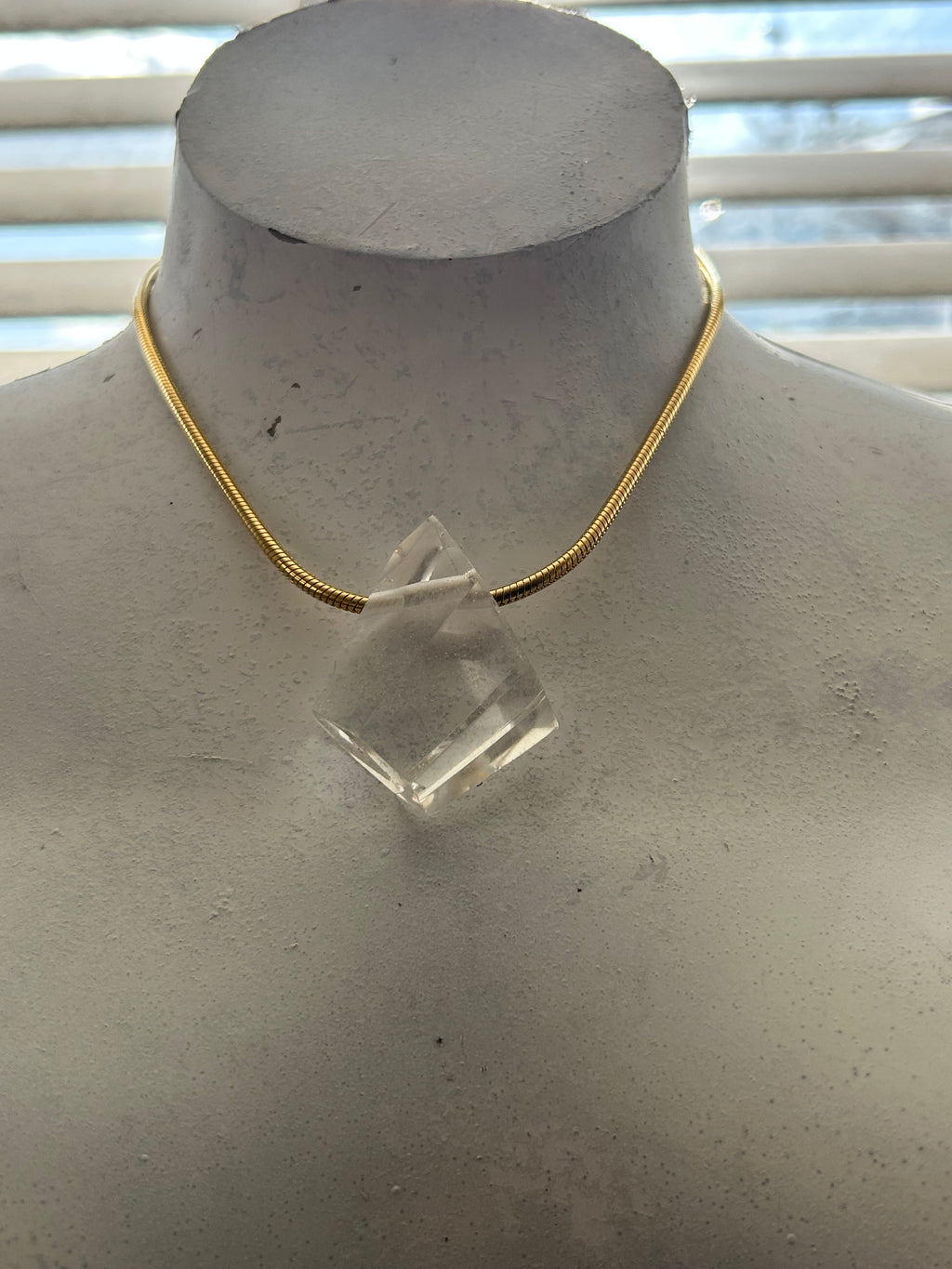 "Diamond" Clear Quartz on Gold Plate snake chain