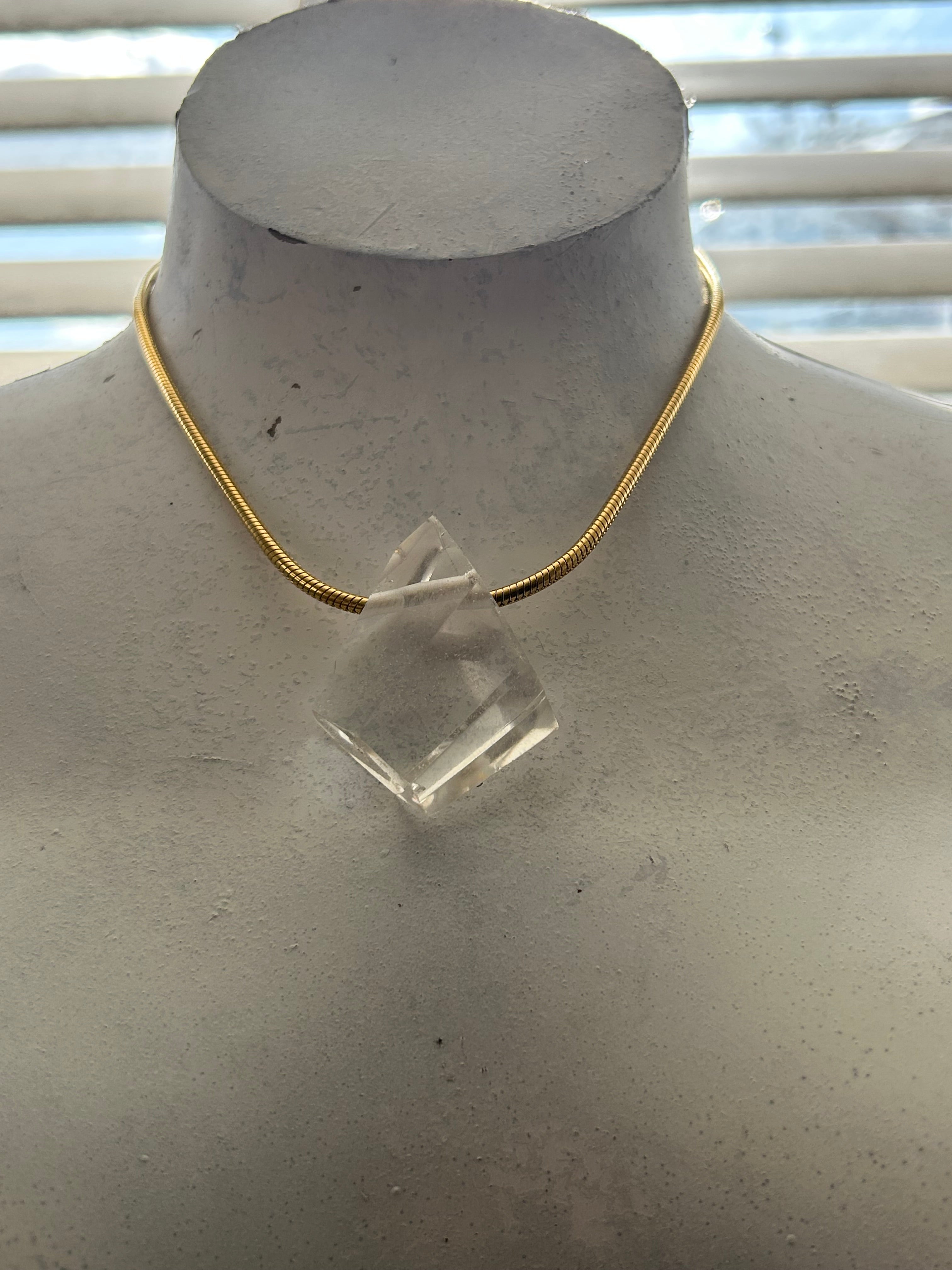 "Diamond" Clear Quartz on Gold Plate snake chain
