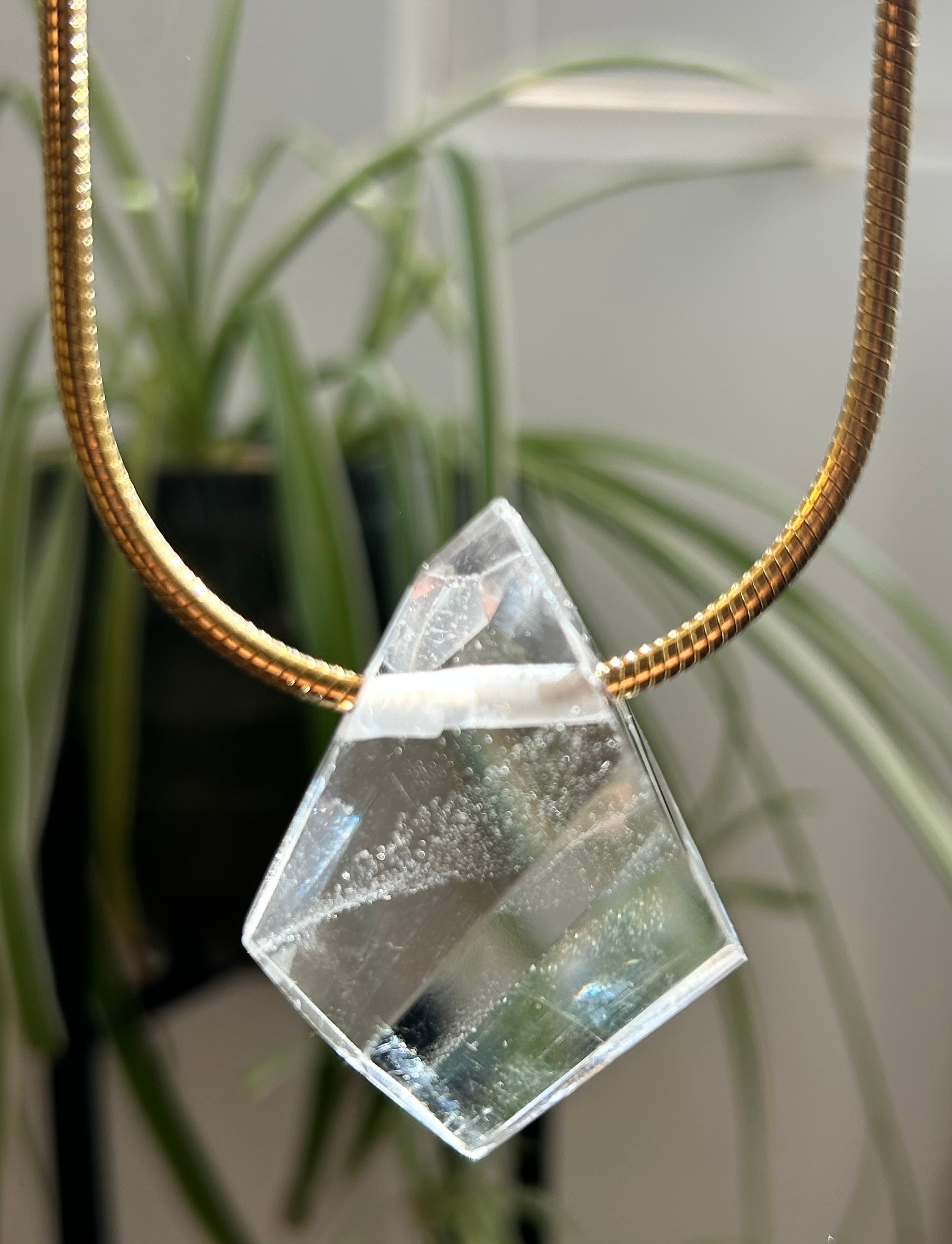 "Diamond" Clear Quartz on Gold Plate snake chain